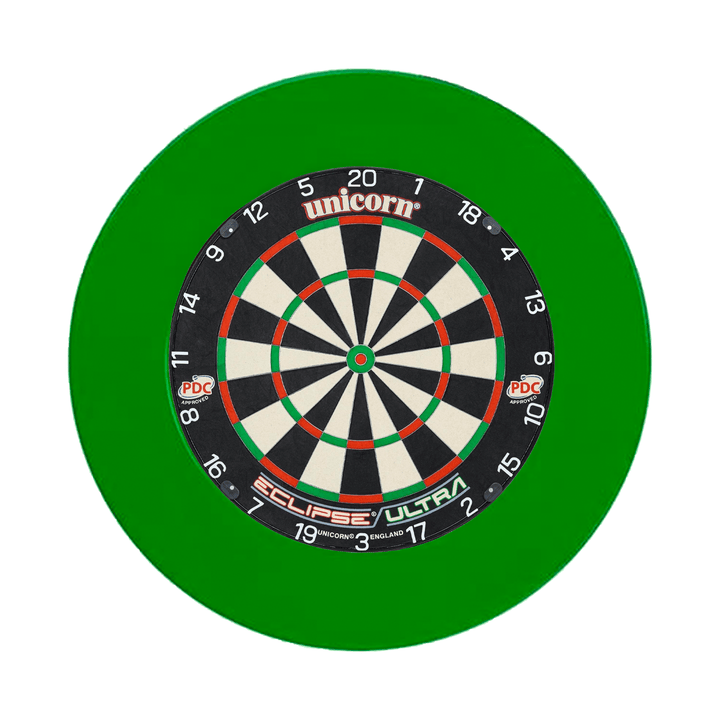 Darts Online Unicorn Eclipse Dartboard & 'Official PDC' Surround Bundle Ultra / Green Boards