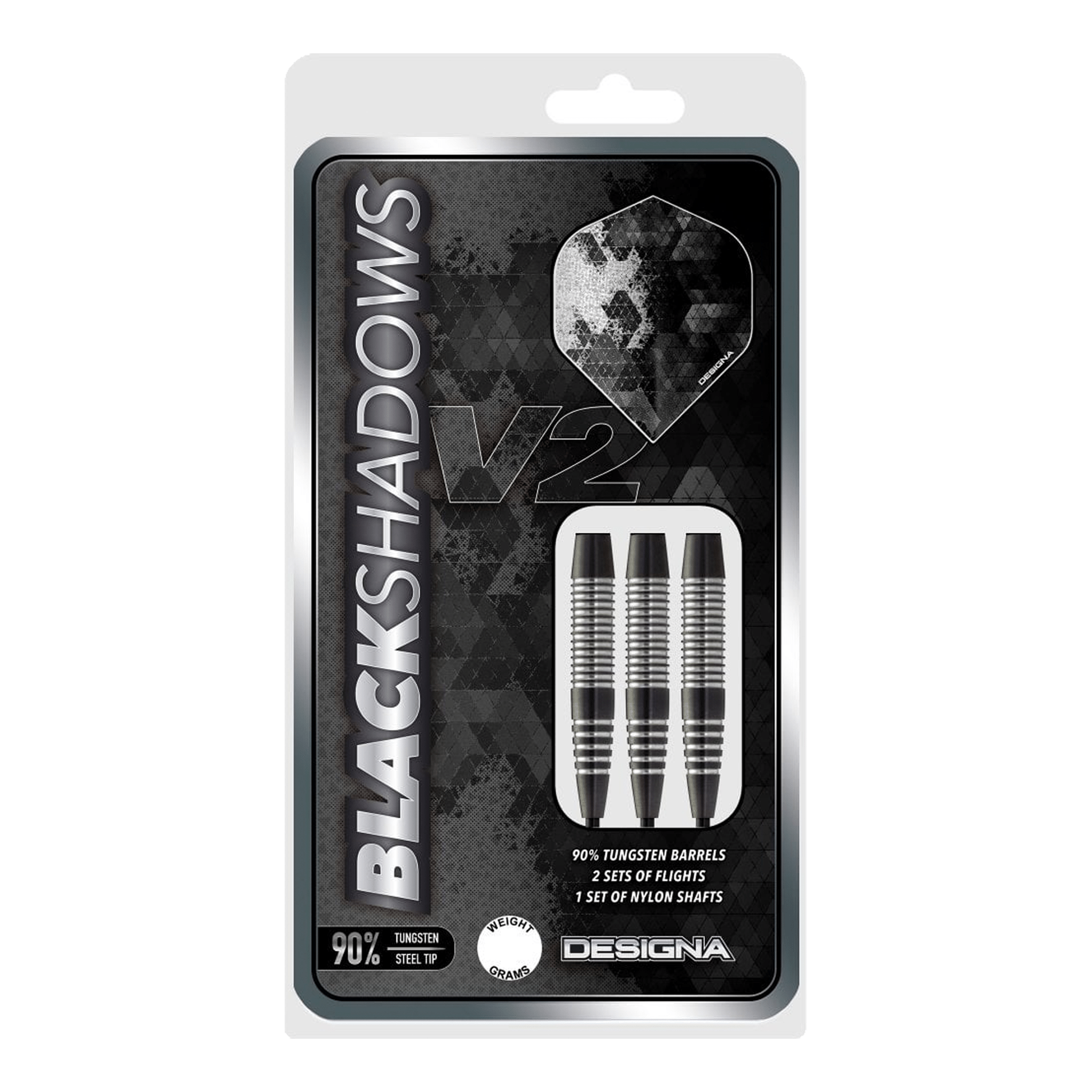 Designa Black Shadow V2 M3 Steel Tip Darts - 90% Tungsten - 23 Grams Darts