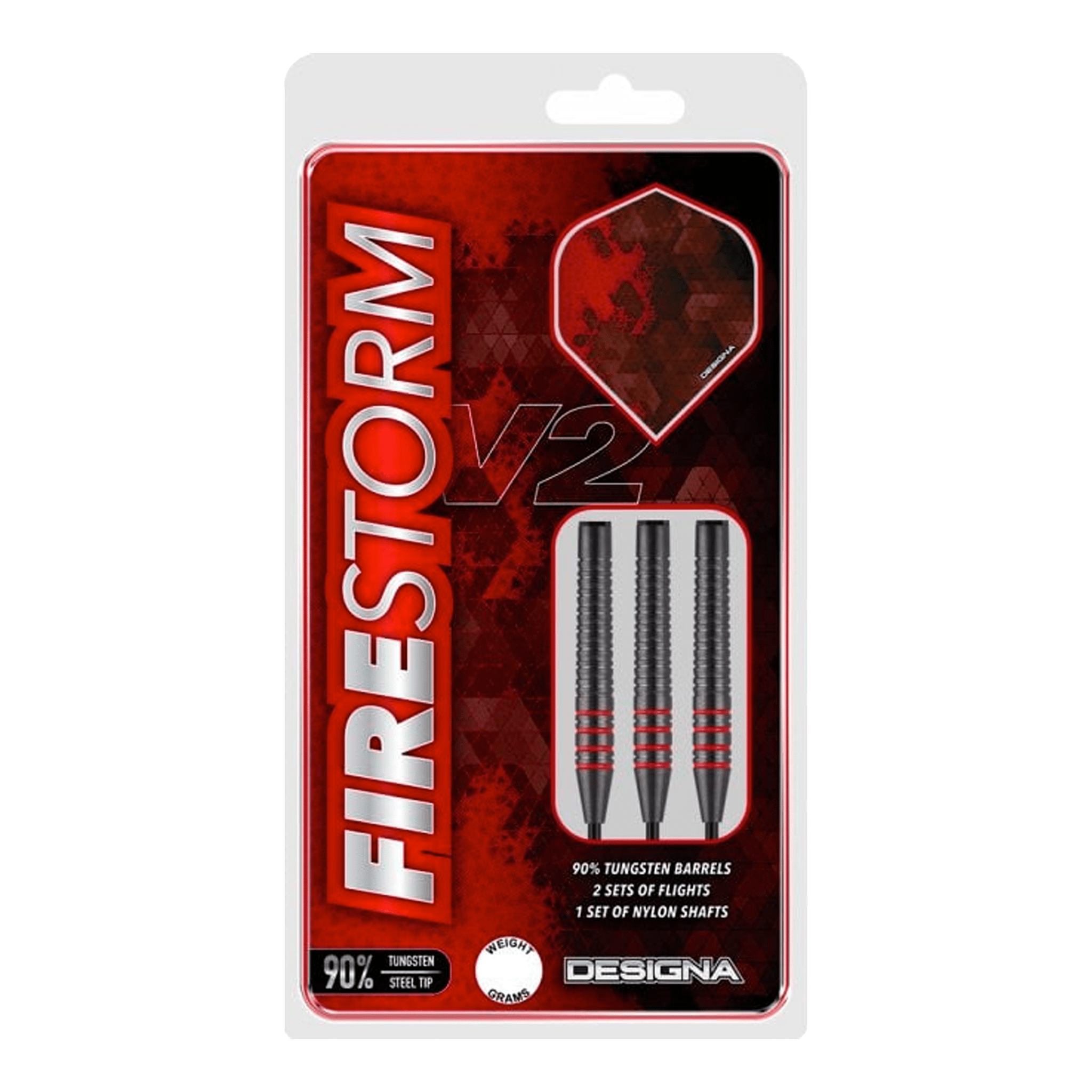 Designa Firestorm V2 Ringed Steel Tip Darts - 90% Tungsten - 22 Grams Darts