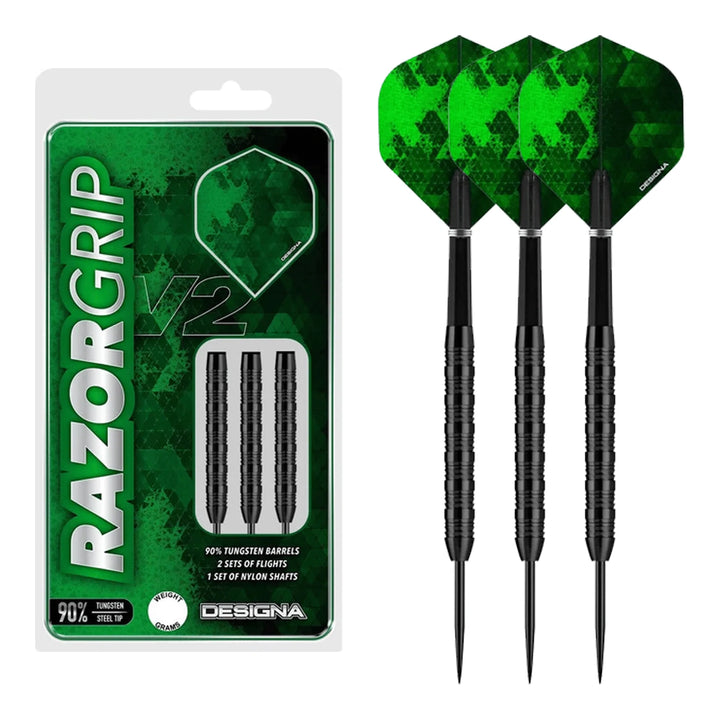 Designa Razor Grip V2 M2 Black - 90% Tungsten Steel Tip Darts 22 Grams Darts