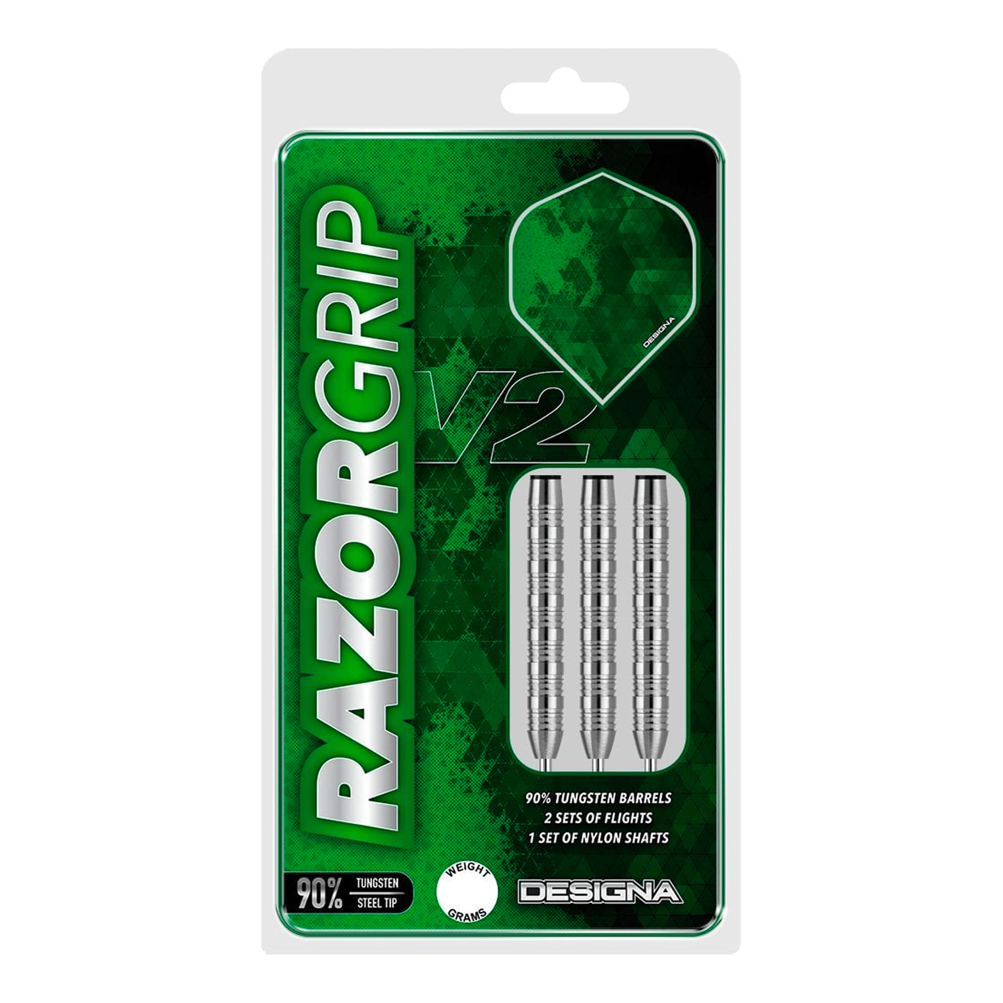 Designa Razor Grip V2 M2 Steel Tip Darts - 90% Tungsten - 22 Grams Darts