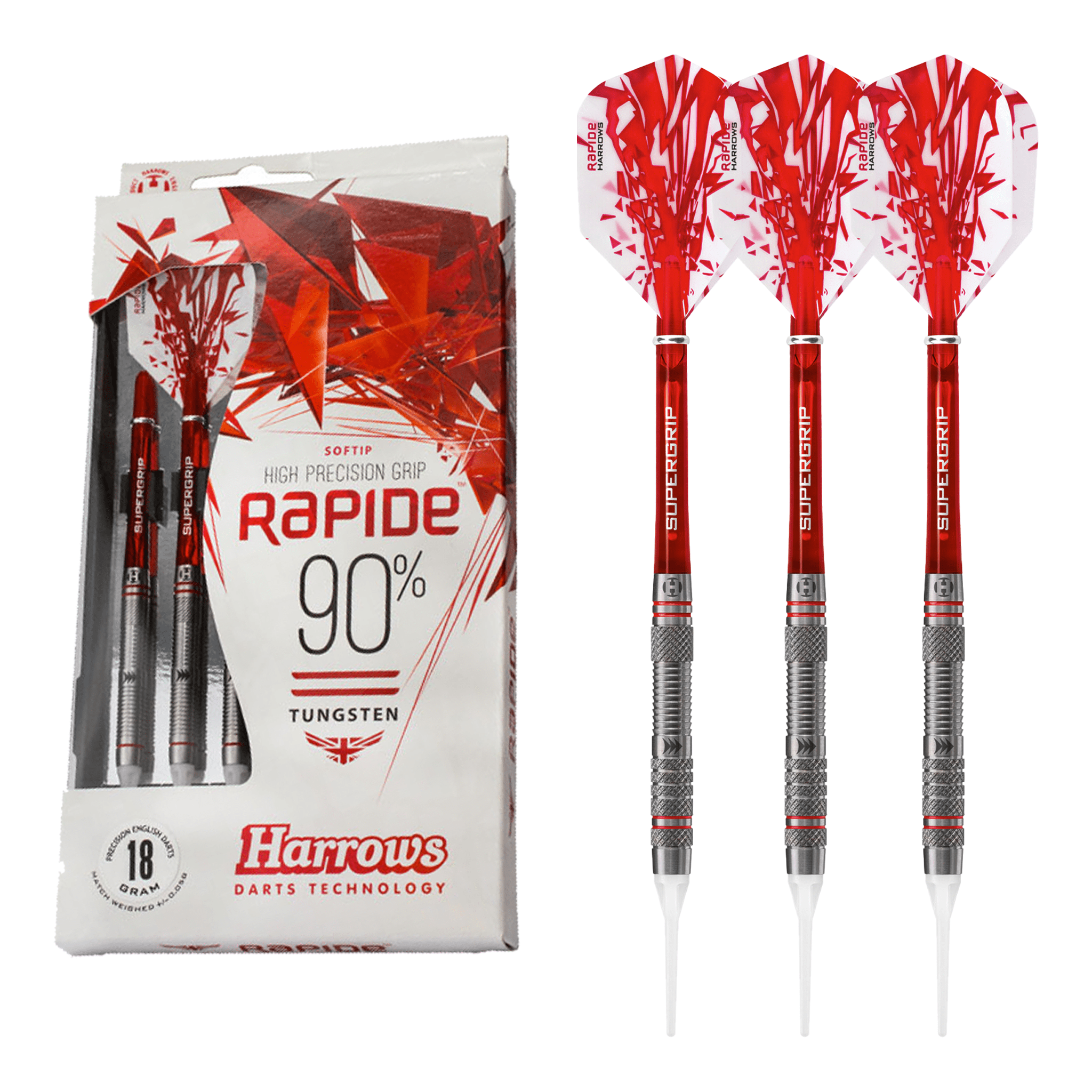 Harrows Rapide Style B-K Knurled Parallel Barrel - 90% Tungsten Soft Tip Darts 16 Grams Darts