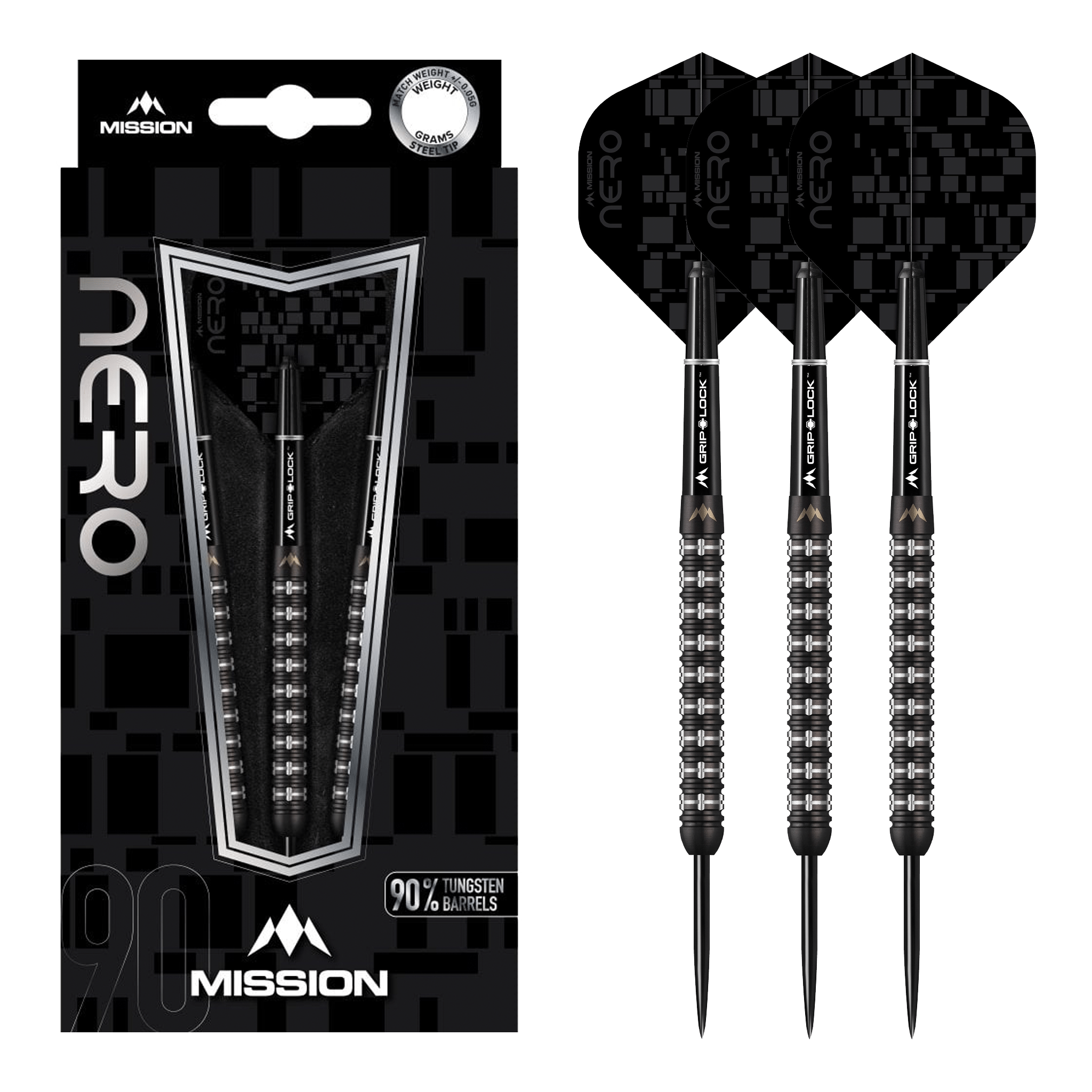Mission Nero M2 Linear Ringed Steel Tip Darts - 90% Tungsten - 22 Grams Darts