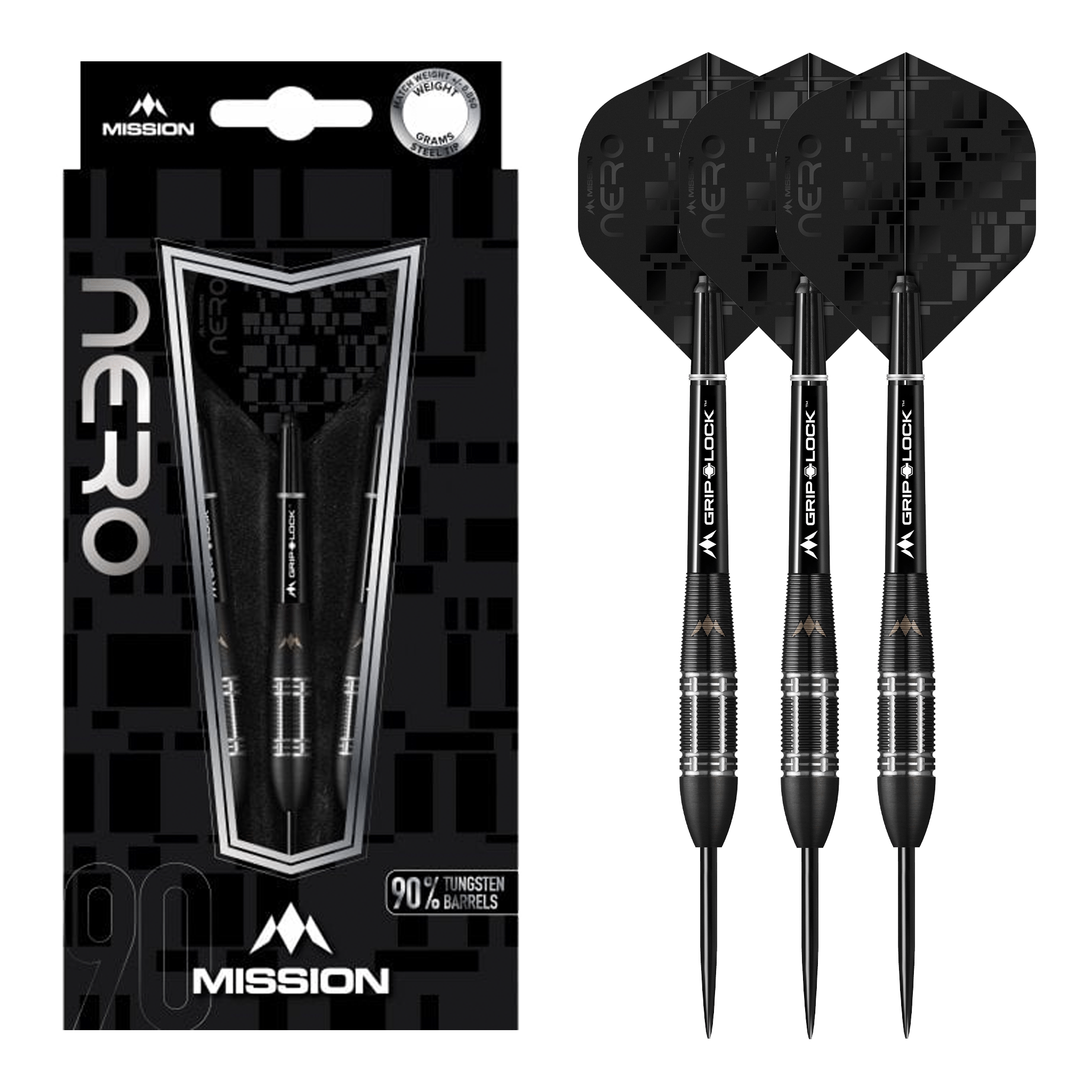 Mission Nero M3 Rear Grip Steel Tip Darts - 90% Tungsten - 21 Grams Darts