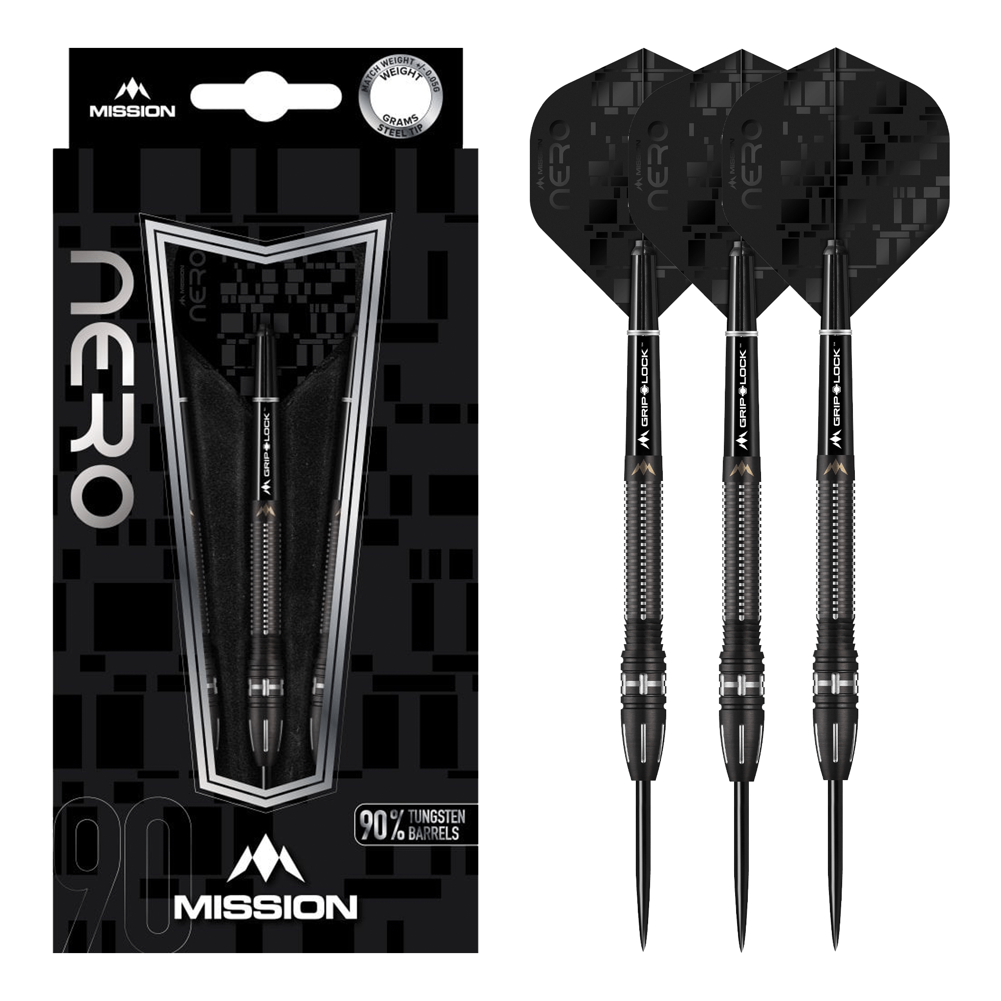 Mission Nero M4 Front Weighted Steel Tip Darts - 90% Tungsten - 22 Grams Darts