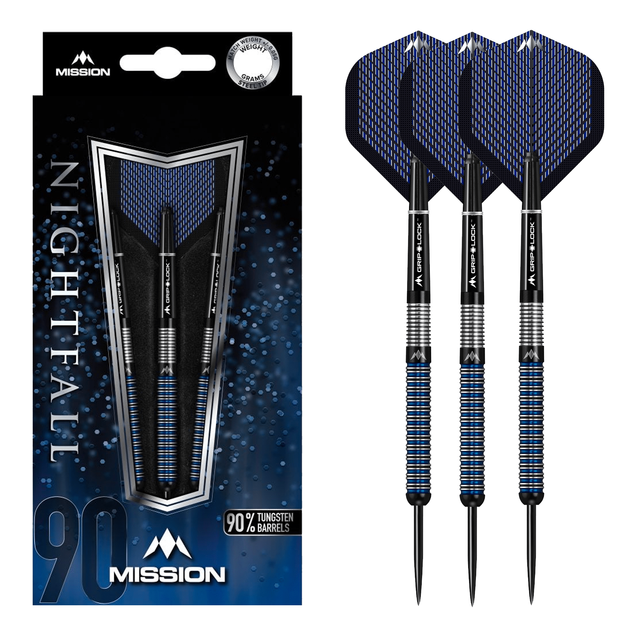 Mission Nightfall M1 Straight Ring Steel Tip Darts - 90% Tungsten - 21 Grams Darts