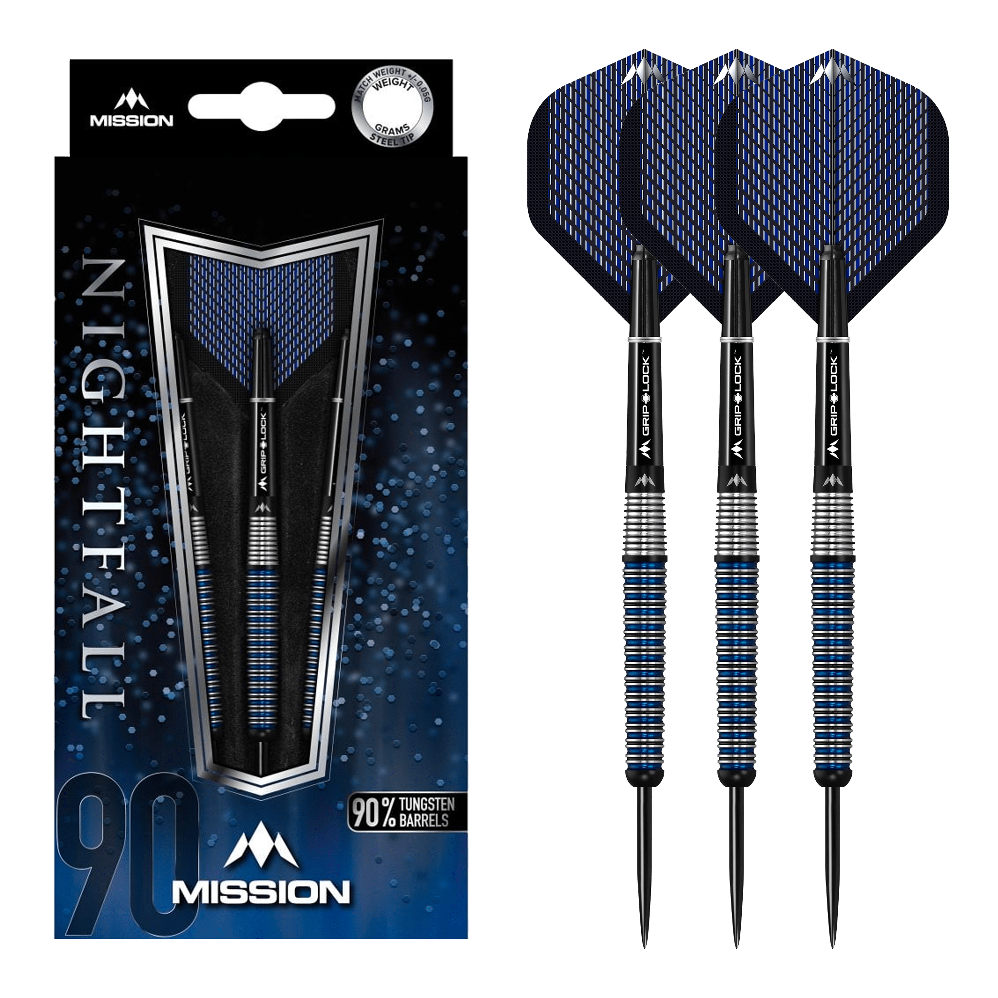 Mission Nightfall M3 Steel Tip Darts - 90% Tungsten - 23 Grams Darts