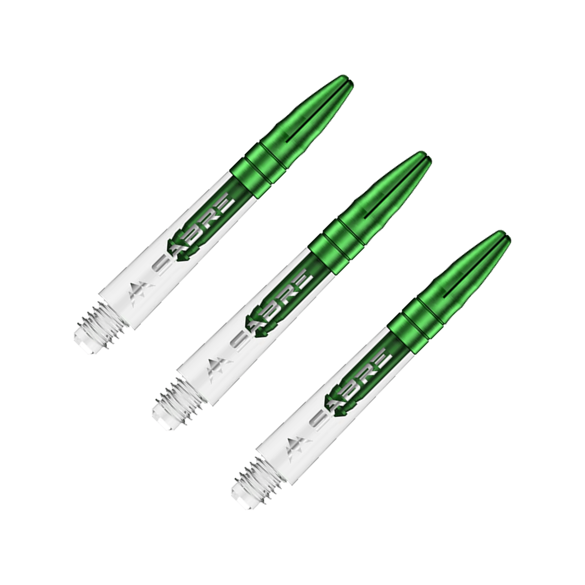Mission Sabre - Polycarbonate Dart Shafts Short (36mm) / Clear & Green Shafts