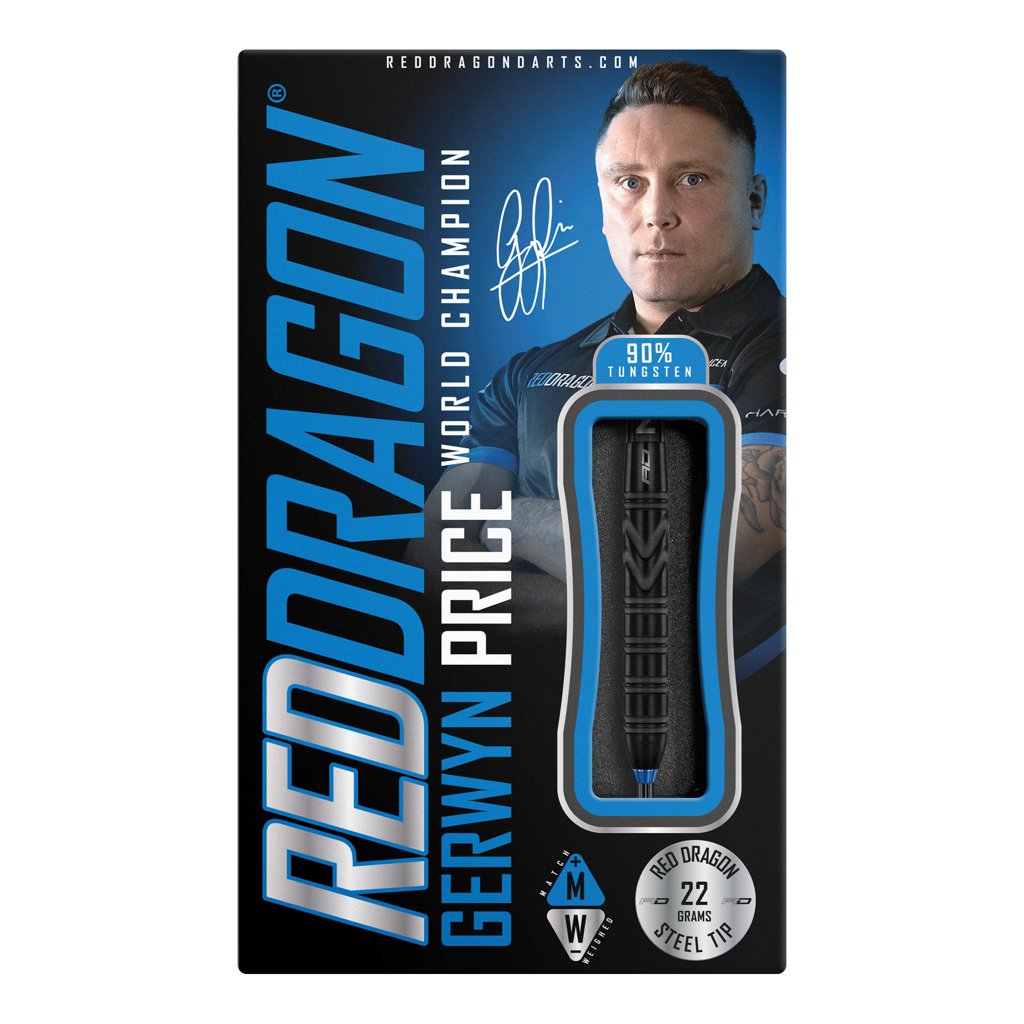 Red Dragon Gerwyn Price Back to Black Steel Tip Darts - 90% Tungsten - 22 Grams Darts