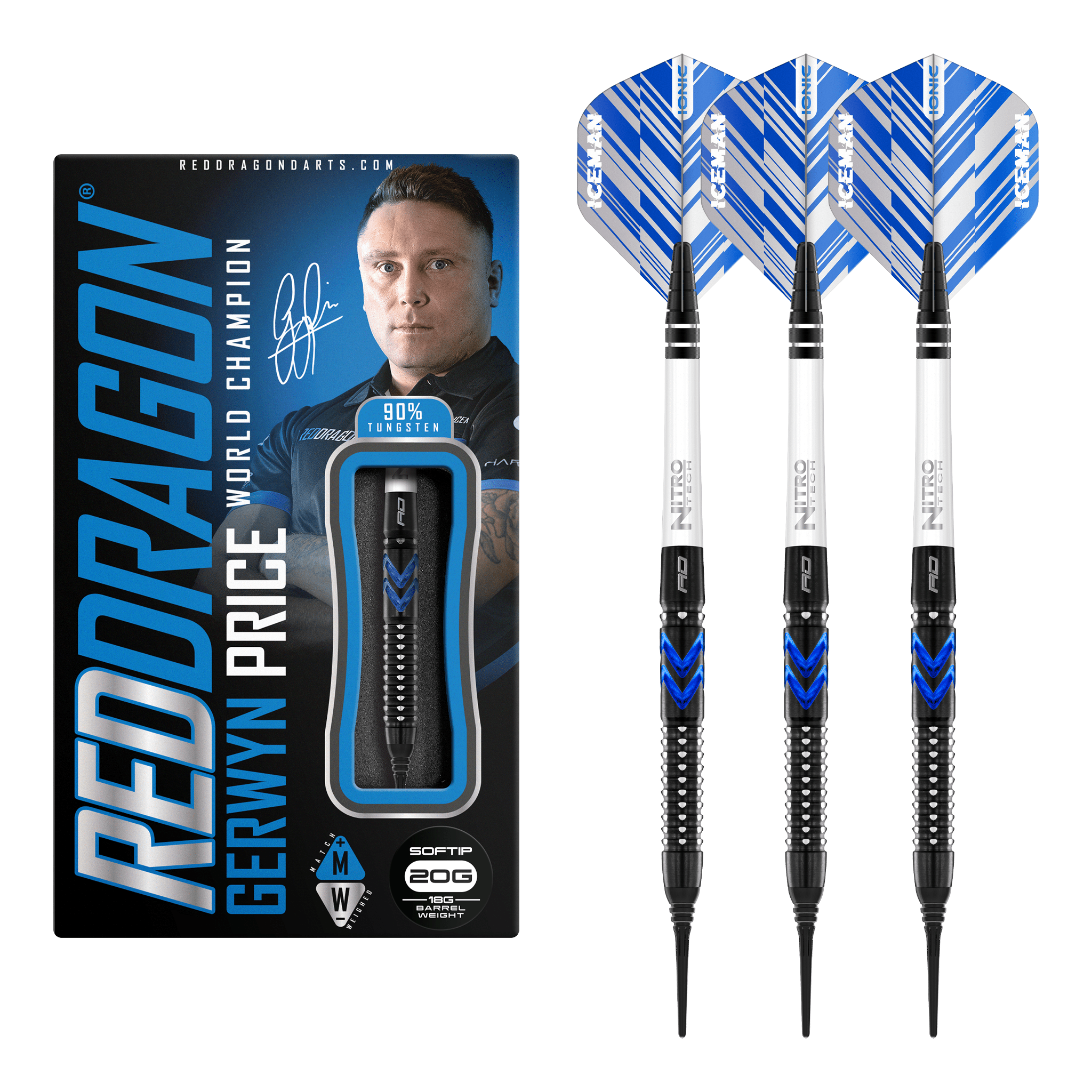 Red Dragon Gerwyn Price Blue Ice Special Edition - 90% Tungsten Soft Tip Darts 20 Grams Darts