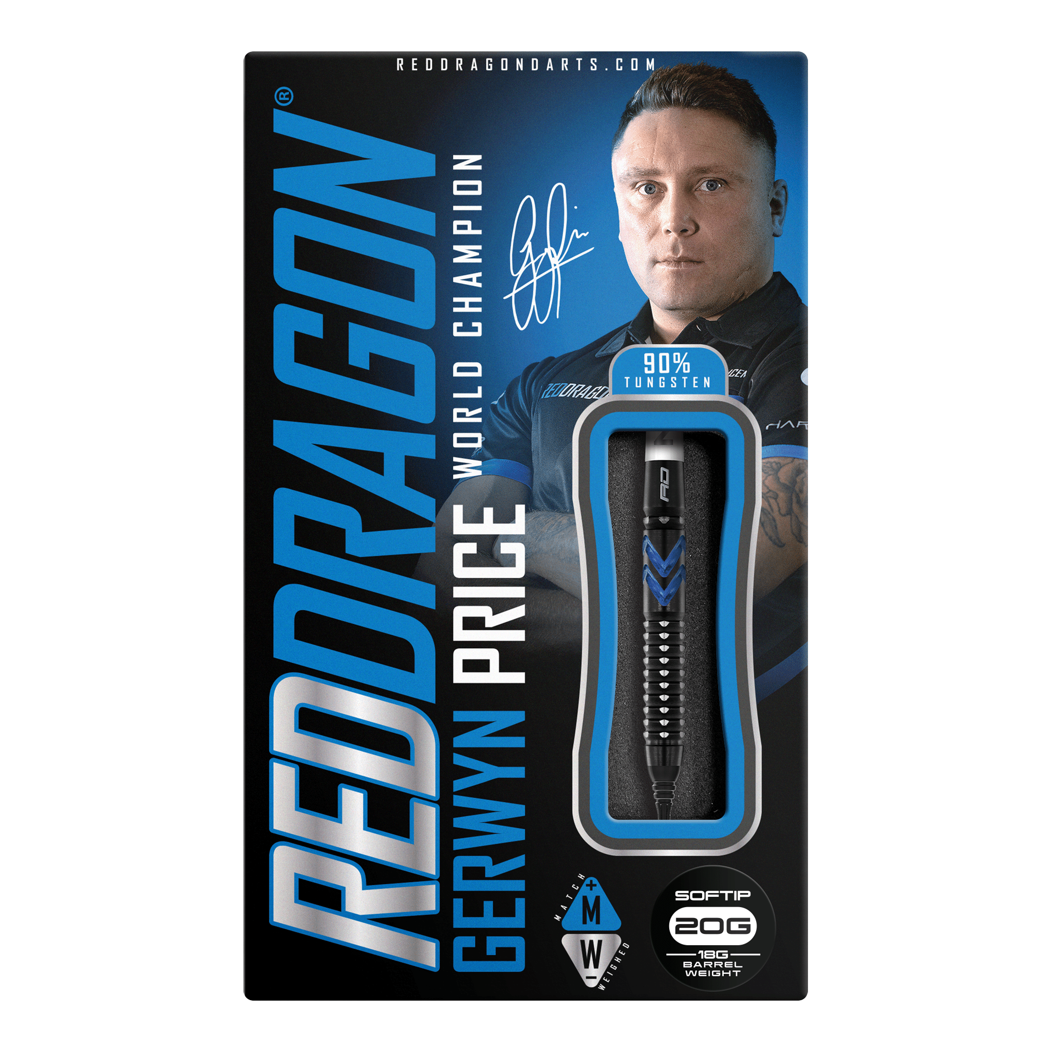 Red Dragon Gerwyn Price Blue Ice Special Edition - 90% Tungsten Soft Tip Darts 20 Grams Darts