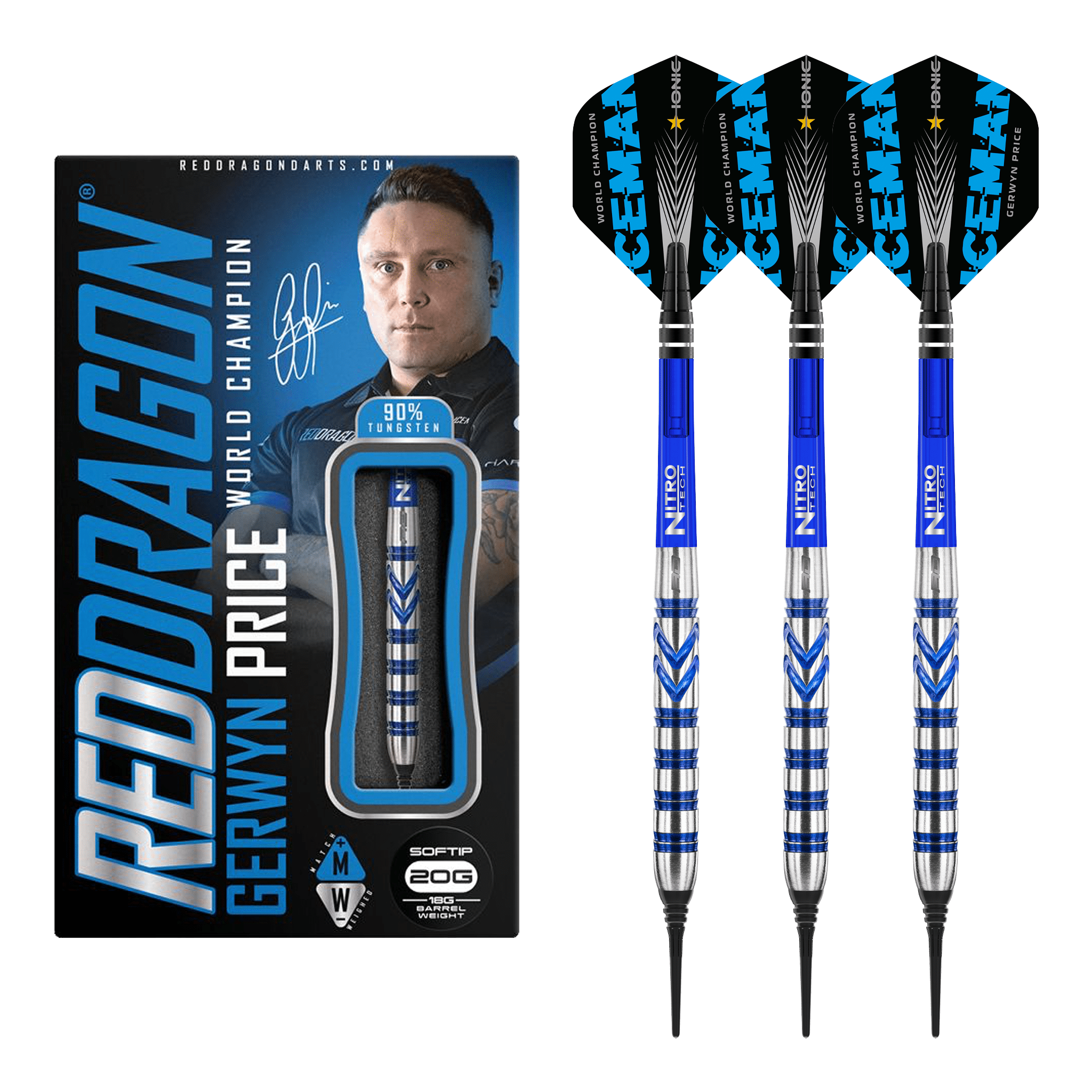 Red Dragon Gerwyn Price Blue Originals - 90% Tungsten Soft Tip Darts Darts