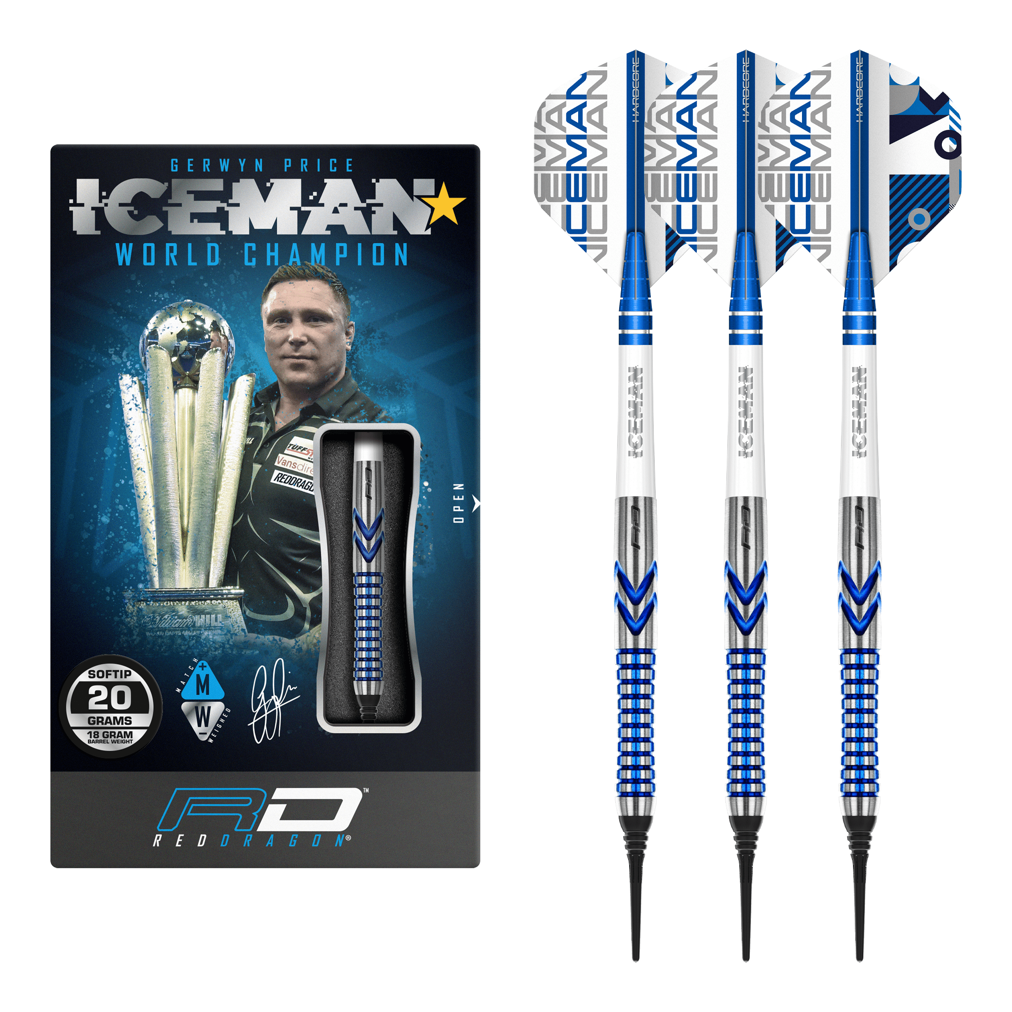 Red Dragon Gerwyn Price Iceman Contour - 90% Tungsten Soft Tip Darts 20 Grams Darts