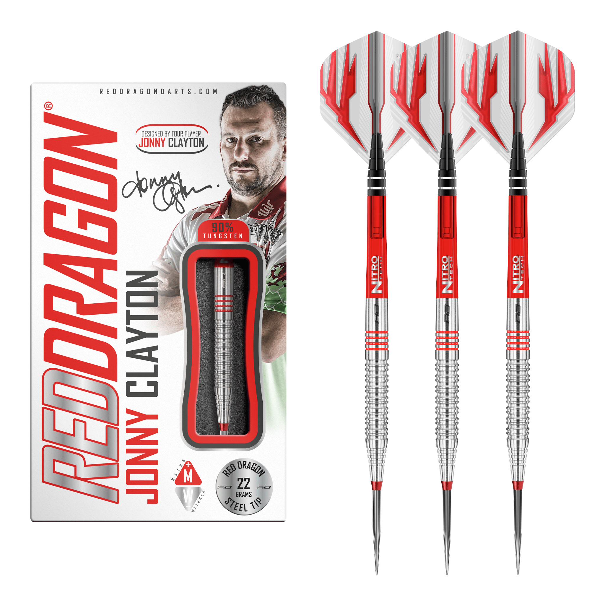 Red Dragon Jonny Clayton - 90% Tungsten Steel Tip Darts 22 Grams Darts