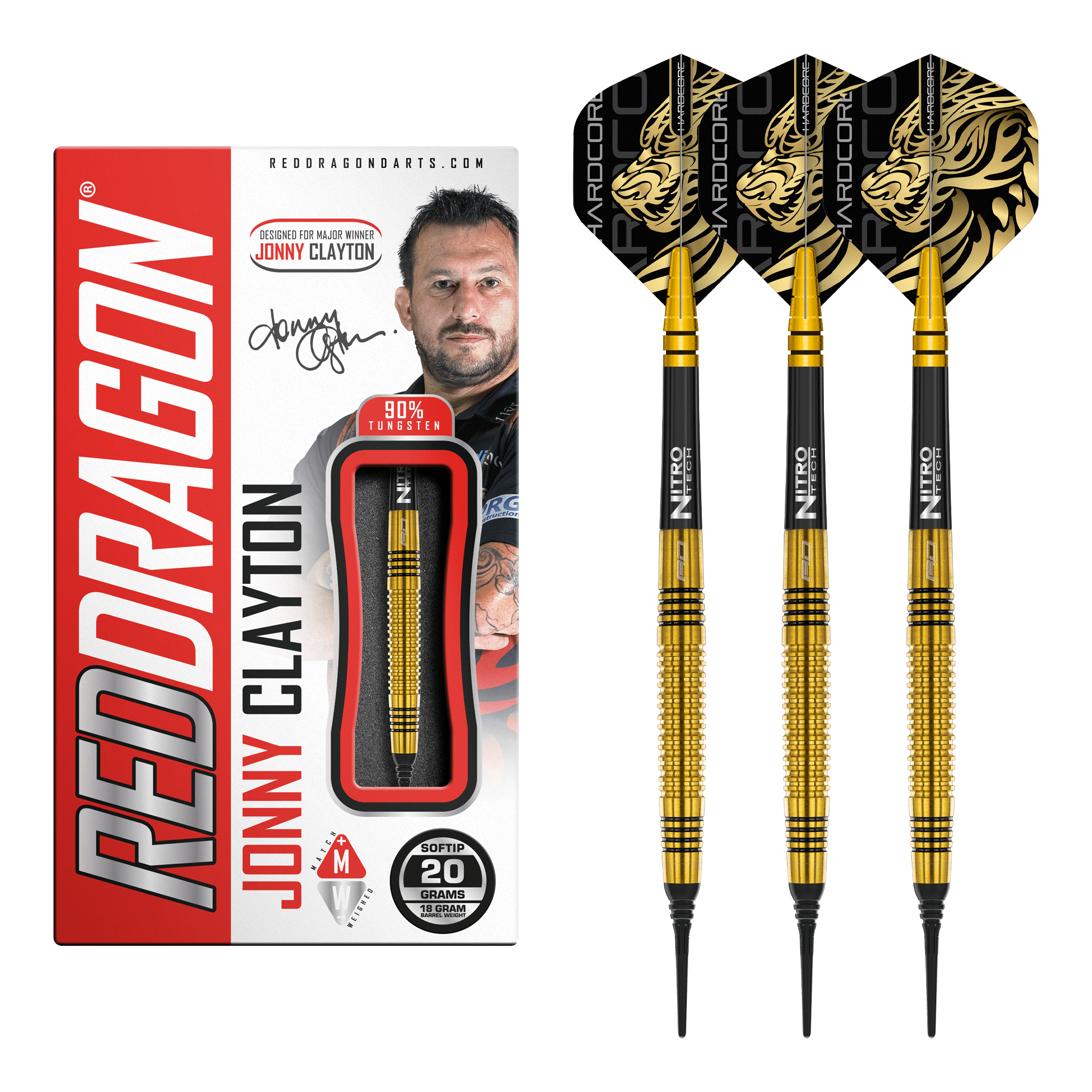 Red Dragon Jonny Clayton Gold - 90% Tungsten Soft Tip Darts 20 Grams Darts