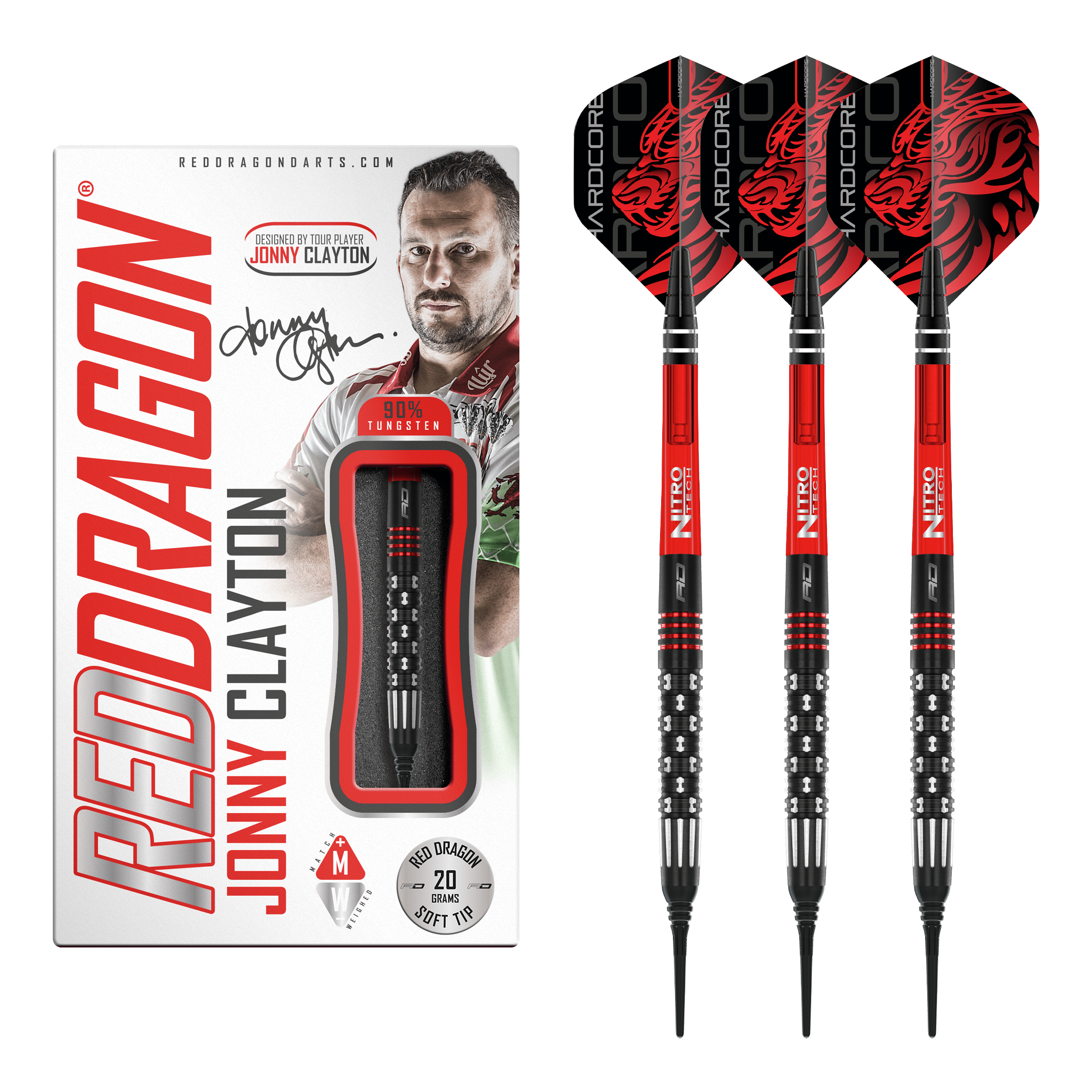 Red Dragon Jonny Clayton Premier League Special Edition - 90% Tungsten Soft Tip Darts 20 Grams Darts