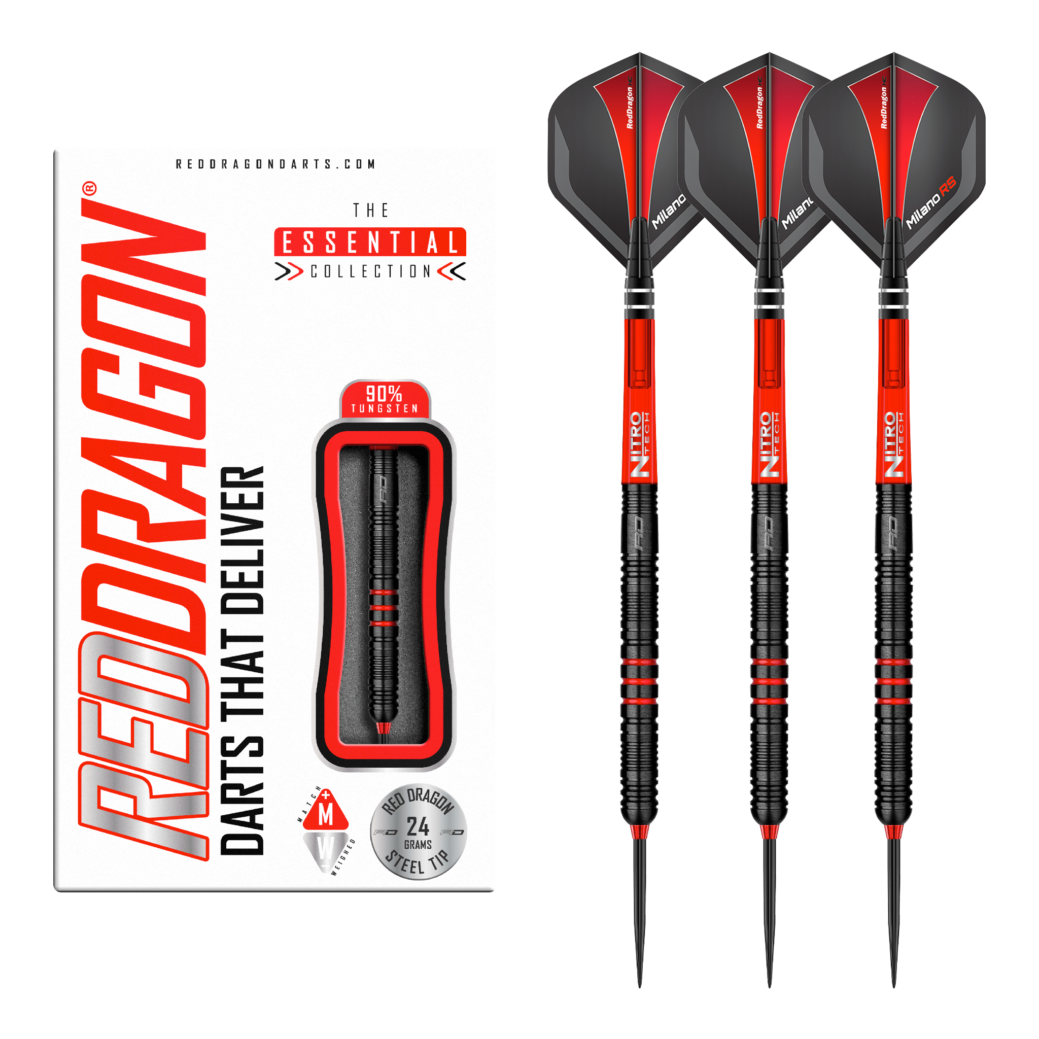 Red Dragon Milano RS Steel Tip Darts - 90% Tungsten - 24 Grams Darts