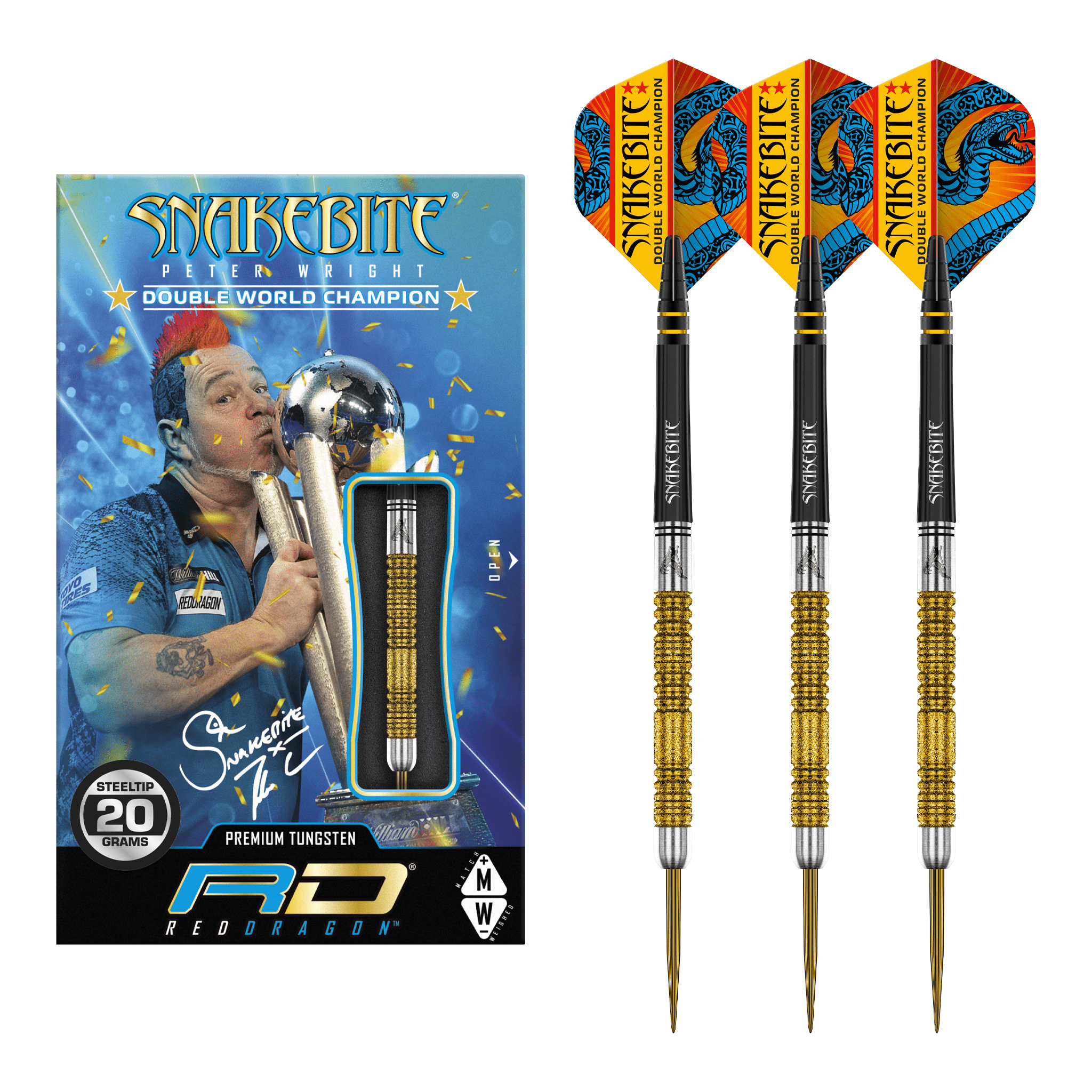 Red Dragon Peter Wright Double World Champion Special Edition Gold - 85% Tungsten Steel Tip Darts 20 Grams Darts
