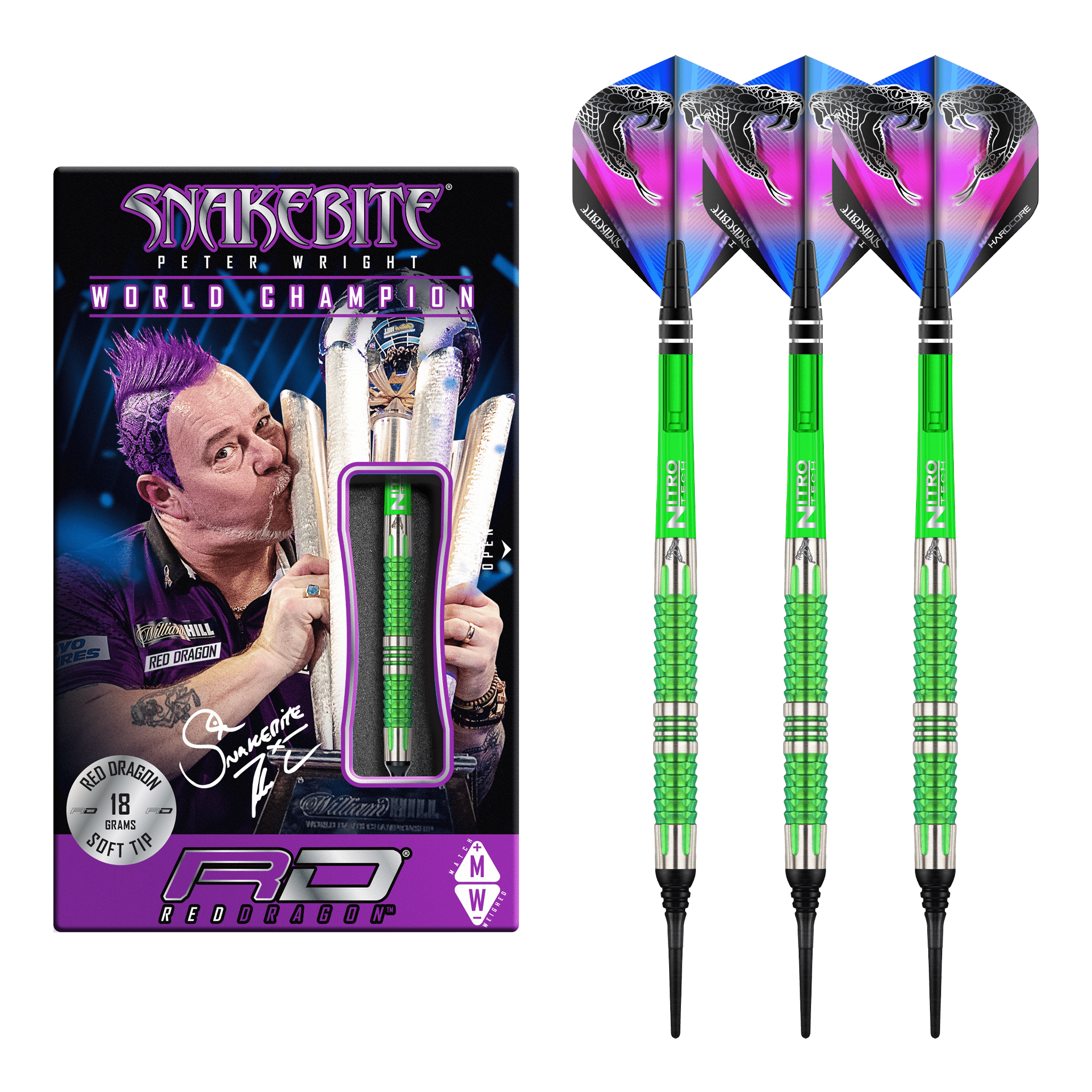 Red Dragon Peter Wright Mamba 2 - 90% Tungsten Soft Tip Darts Darts
