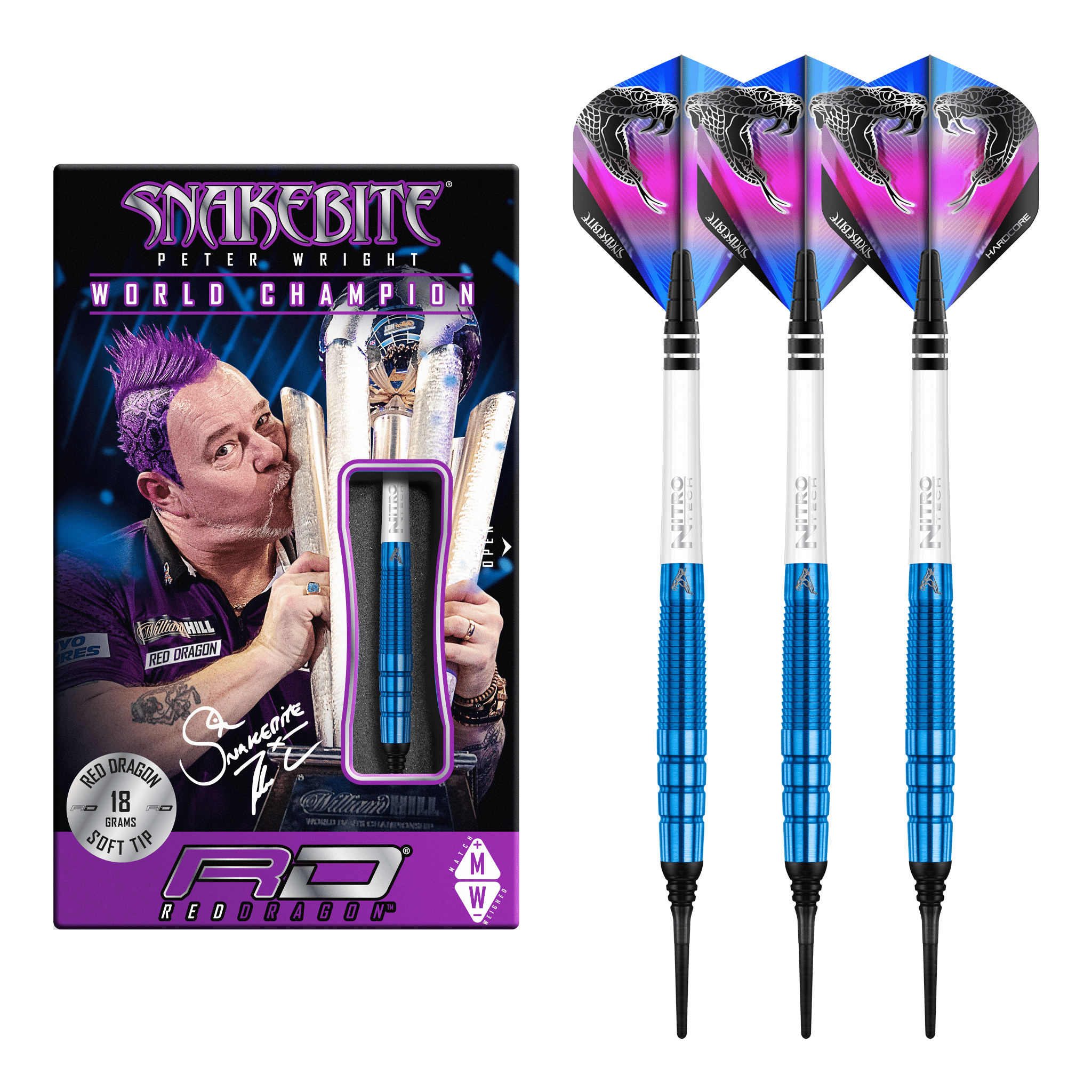 Red Dragon Peter Wright PL15 Blue - 90% Tungsten Soft Tip Darts 18 Grams Darts