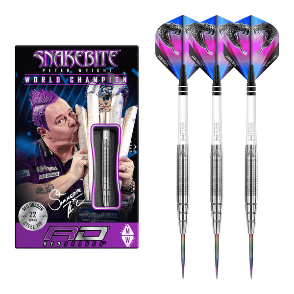 Red Dragon Peter Wright PL15 Silver - 90% Tungsten Steel Tip Darts 22 Grams Darts