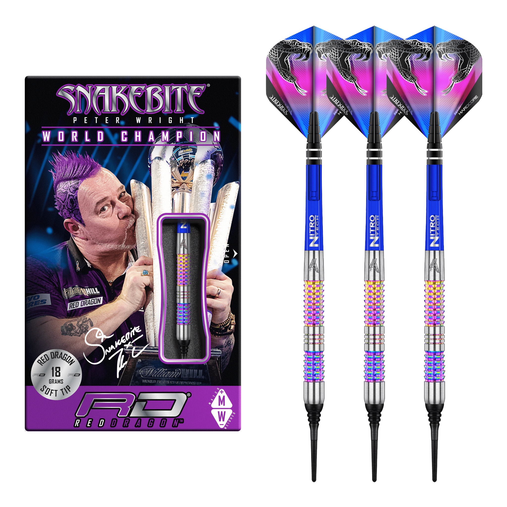 Red Dragon Peter Wright Rainbow Mamba - 90% Tungsten Soft Tip Darts 18 Grams Darts