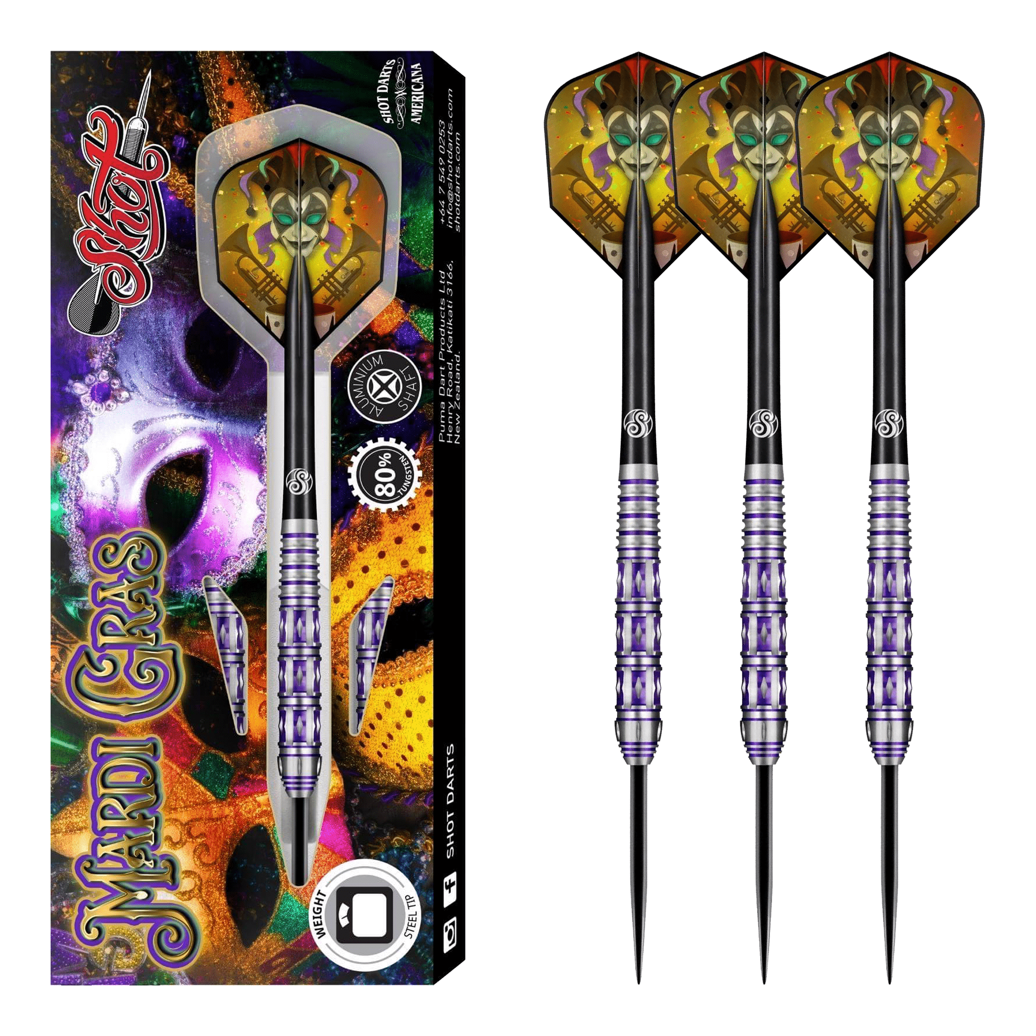 Shot Americana Mardi Gras - 80% Tungsten Steel Tip Darts 23 Grams Darts