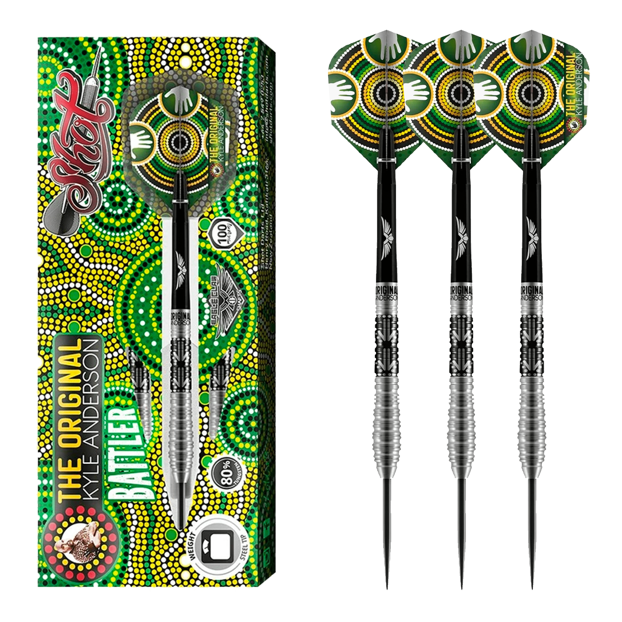 Shot Kyle Anderson Battler Steel Tip Darts - 80% Tungsten - 22 Grams Darts