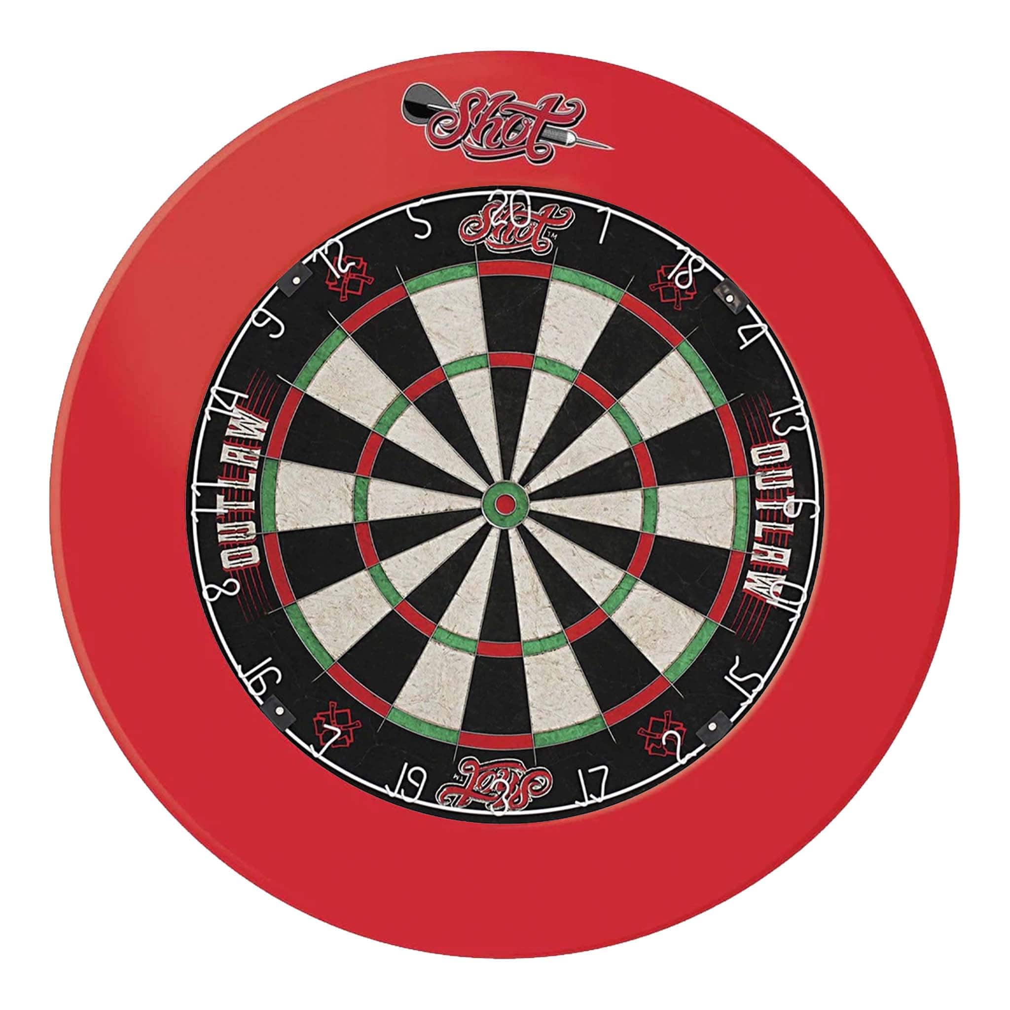 Shot Outlaw Dartboard & One Piece Surround Bundle Outlaw / Red Boards