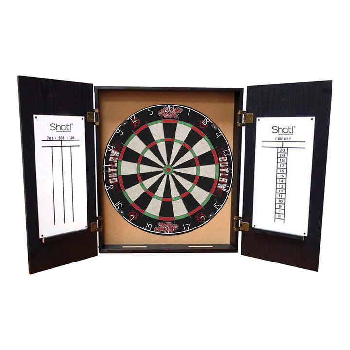 Shot Outlaw Dartboard & Quantum Cabinet Bundle Outlaw / Black Boards