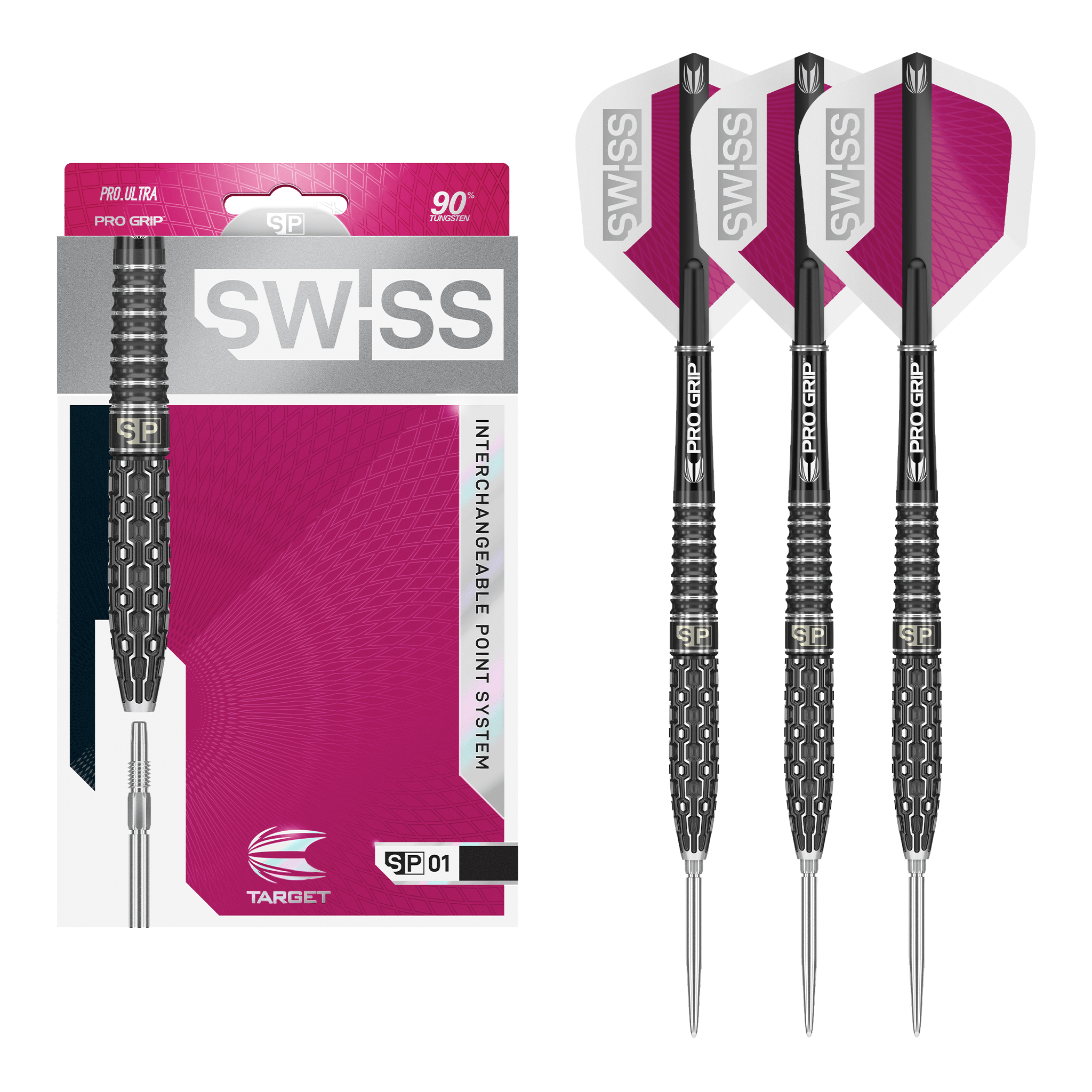 Target Swiss SP01 Swiss Point Steel Tip Darts - 90% Tungsten - 22 Grams Darts