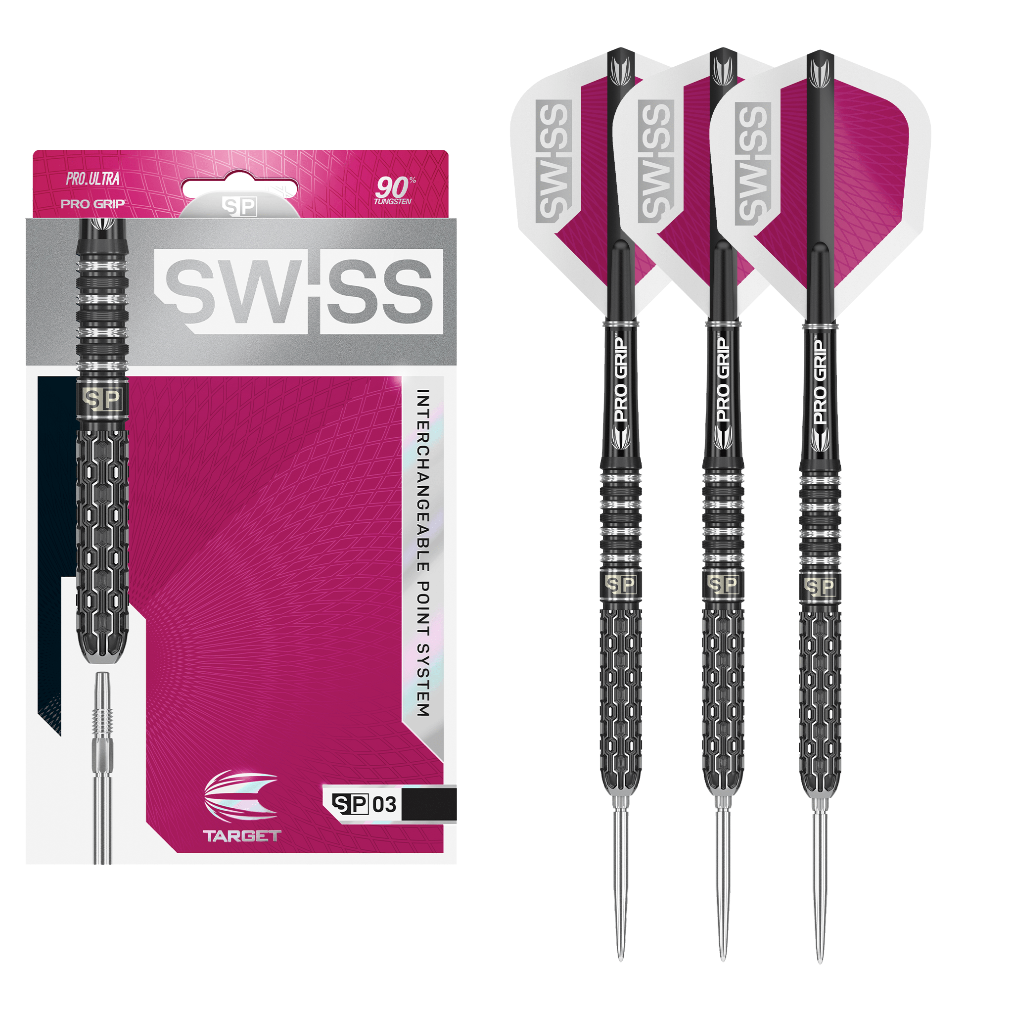 Target Swiss SP03 Swiss Point Steel Tip Darts - 90% Tungsten - 21 Grams Darts