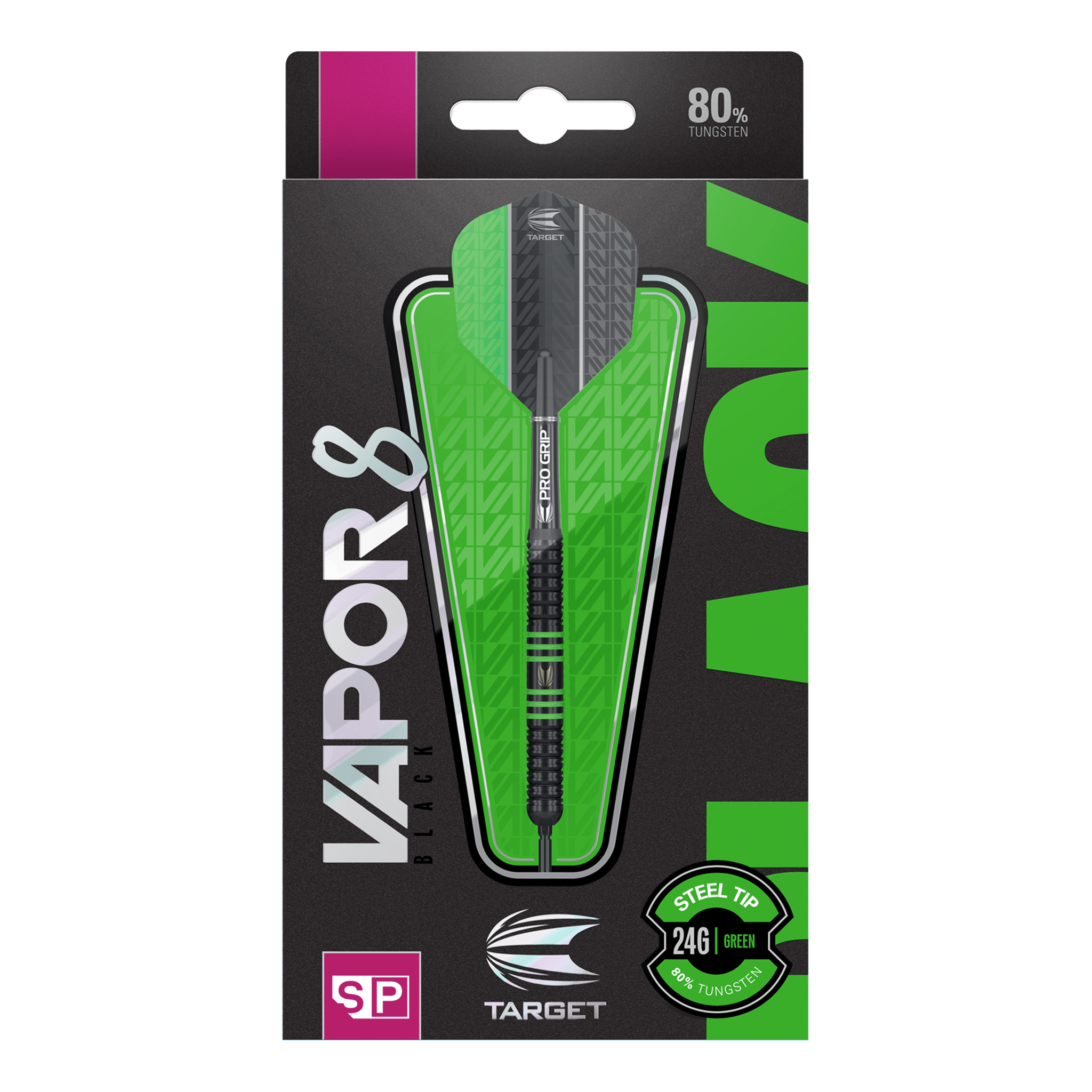 Target Vapor 8 Black/Green Swiss Point Steel Tip Darts - 80% Tungsten - 22 Grams Darts
