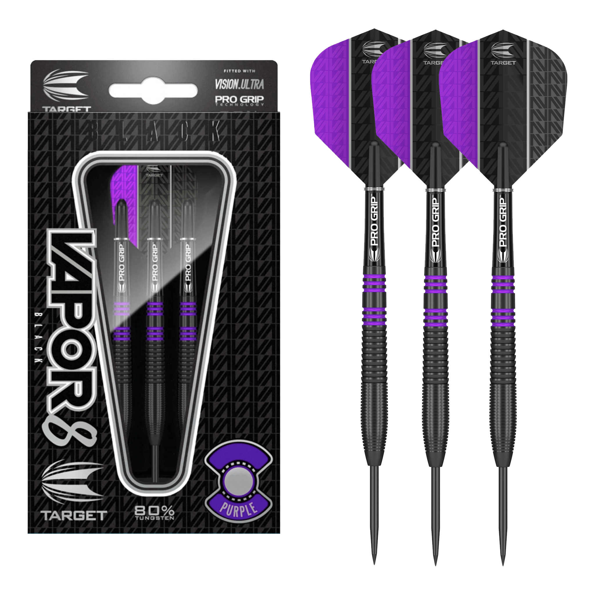Target Vapor 8 Black & Purple - 80% Tungsten Steel Tip Darts 21 Grams Darts