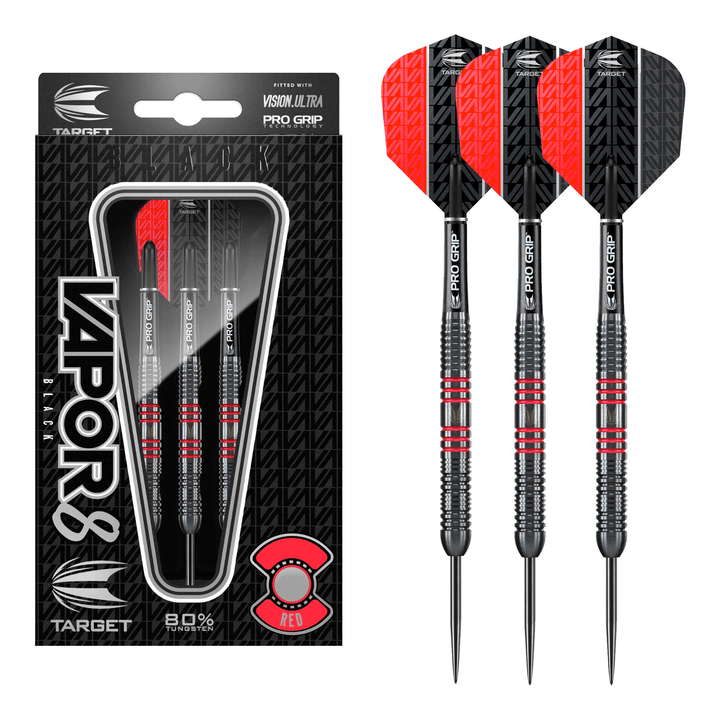 Target Vapor 8 Black & Red - 80% Tungsten Steel Tip Darts 25 Grams Darts