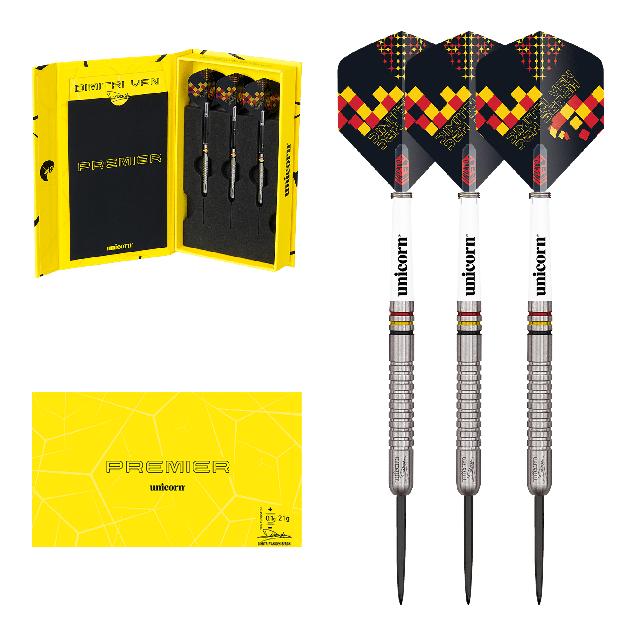 Unicorn Dimitri Van Den Bergh Premier Steel Tip Darts - 90% Tungsten - 21 Grams Darts