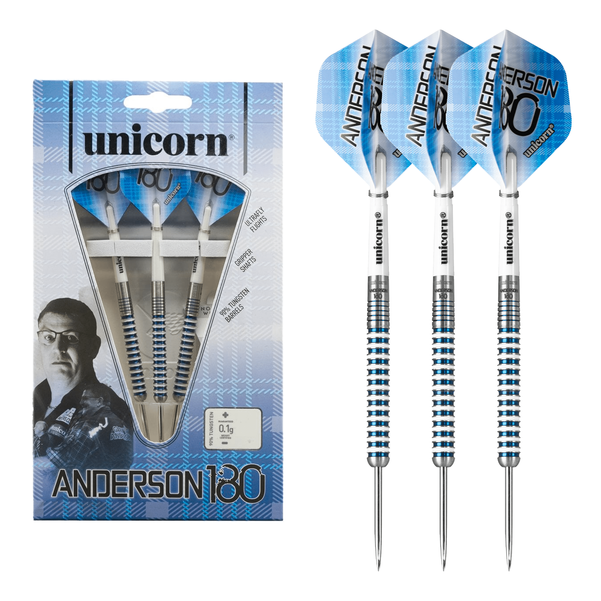 Unicorn Gary Anderson 180 Steel Tip Darts - 90% Tungsten - 23 Grams Darts
