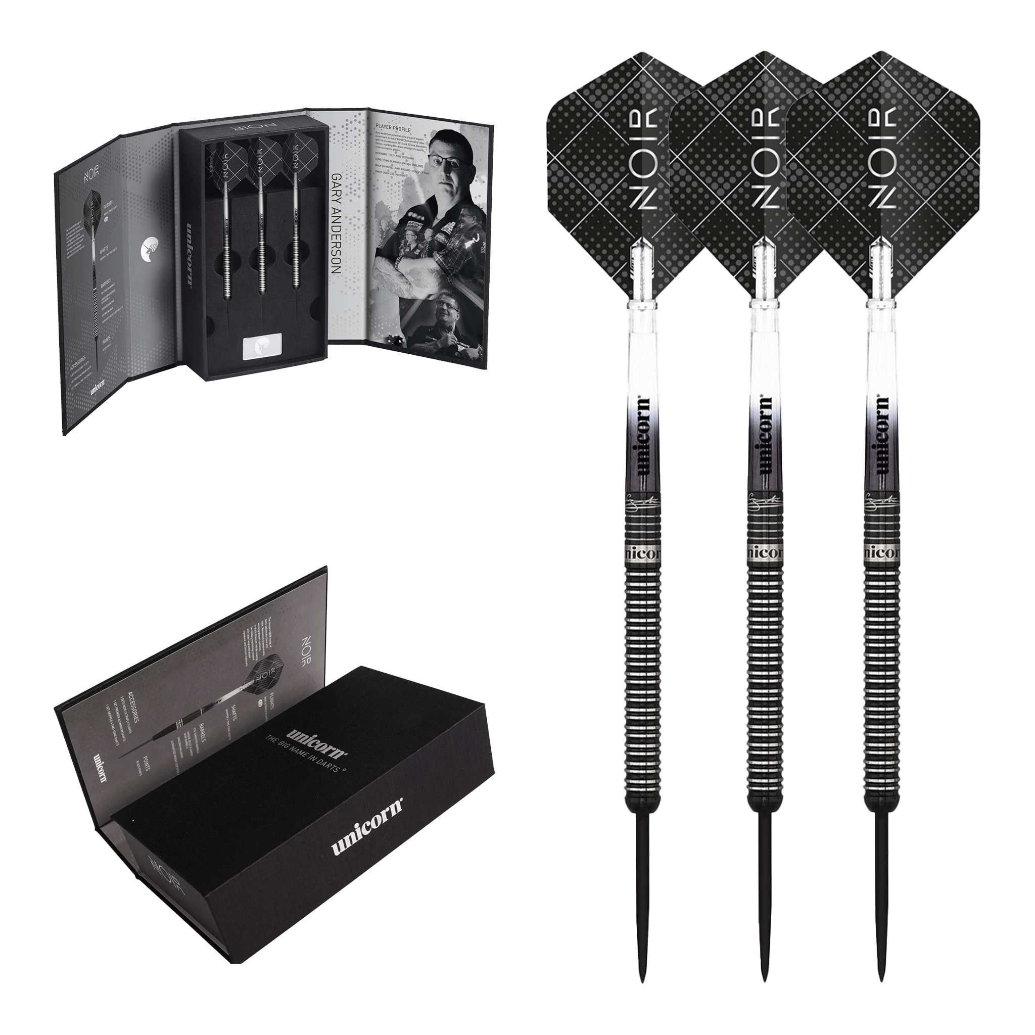 Unicorn Gary Anderson Noir Steel Tip Darts - 90% Tungsten - 21 Grams Darts