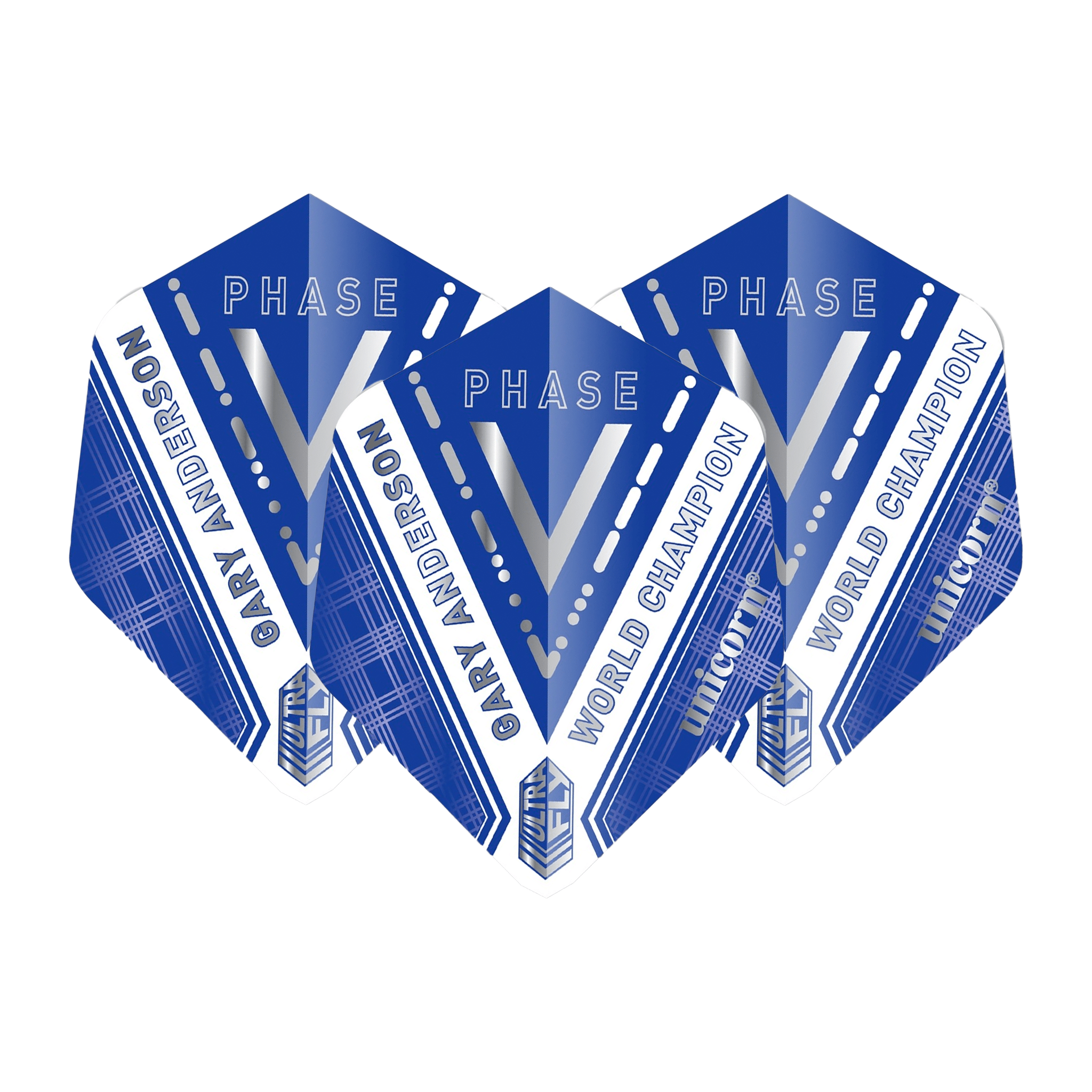 Unicorn Gary Anderson World Champion Phase 5 - Ultrafly Dart Flights AR2 / Blue & White Flights