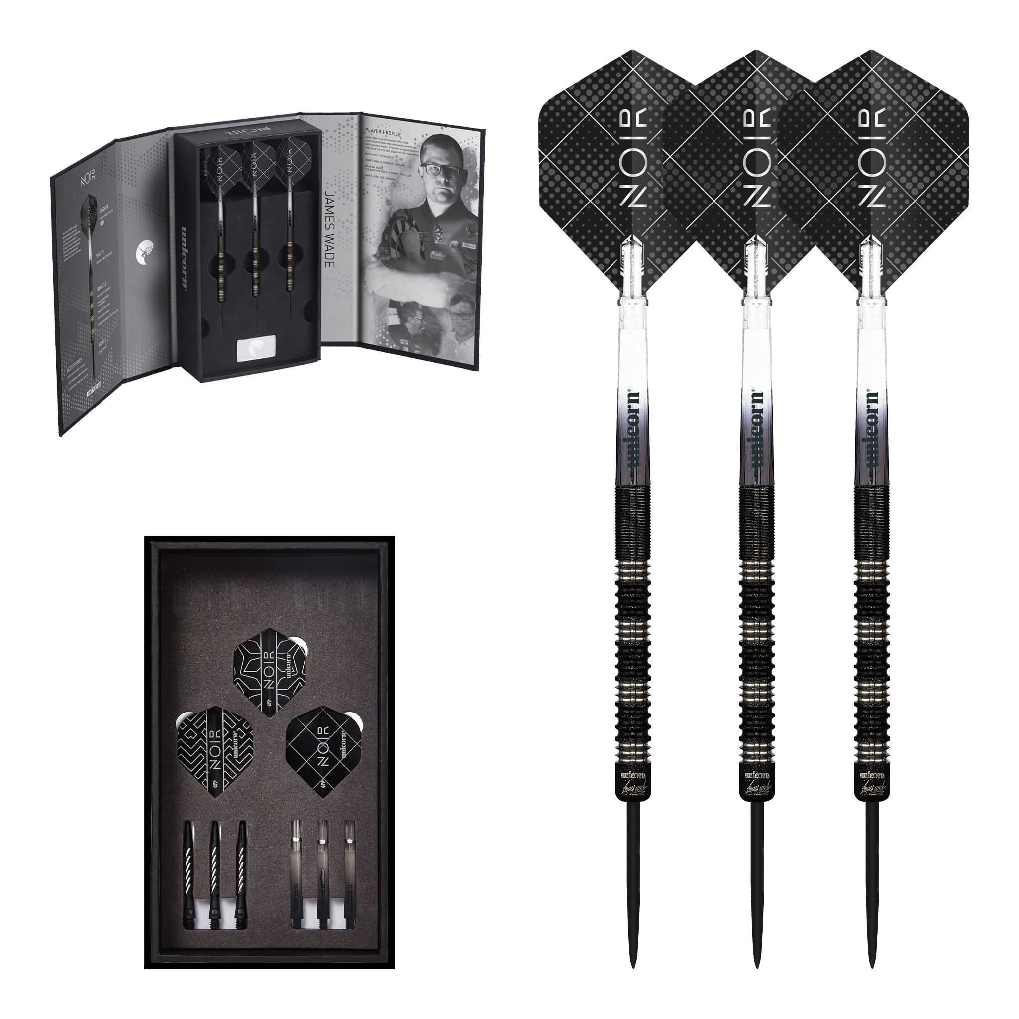 Unicorn James Wade Noir - 90% Tungsten Steel Tip Darts 20 Grams Darts