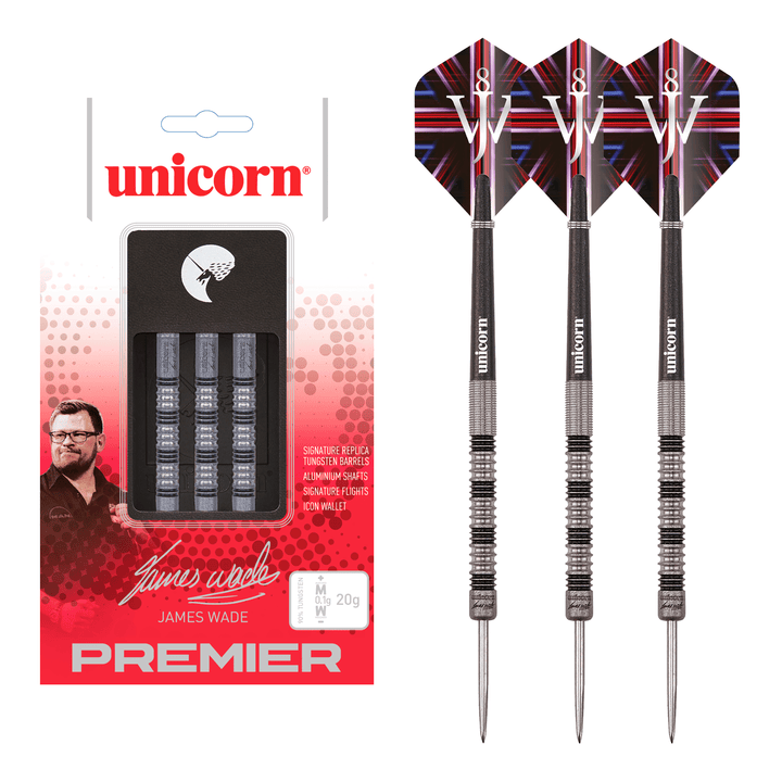 Unicorn James Wade Premier Phase 2 Steel Tip Darts - 90% Tungsten - 20 Grams Darts