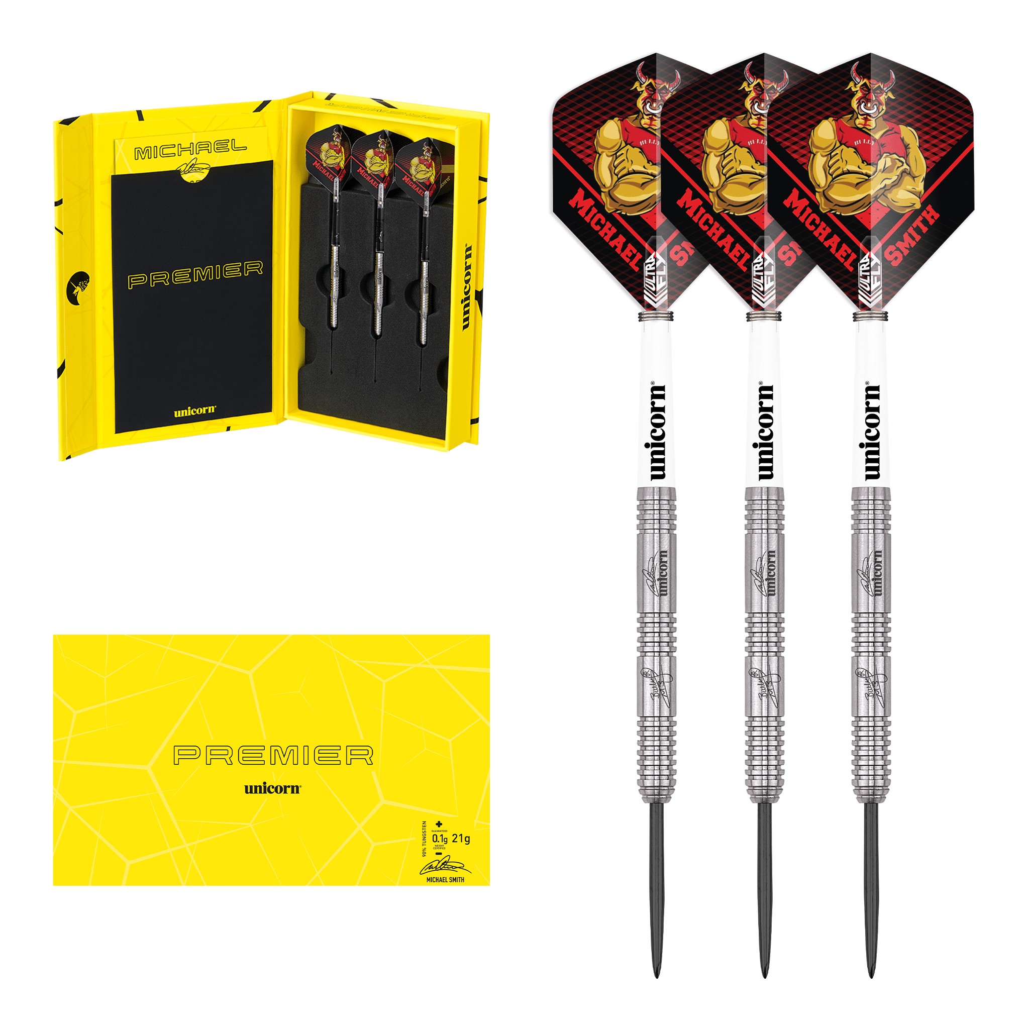 Unicorn Michael Smith Premier Steel Tip Darts - 90% Tungsten - 21 Grams Darts