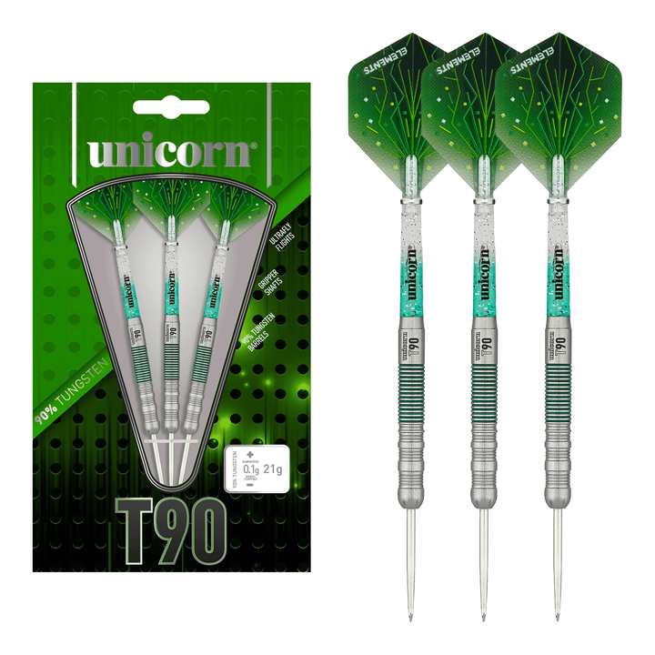 Unicorn T90 Core XL Green Type 1 Steel Tip Darts - 90% Tungsten - 21 Grams Darts