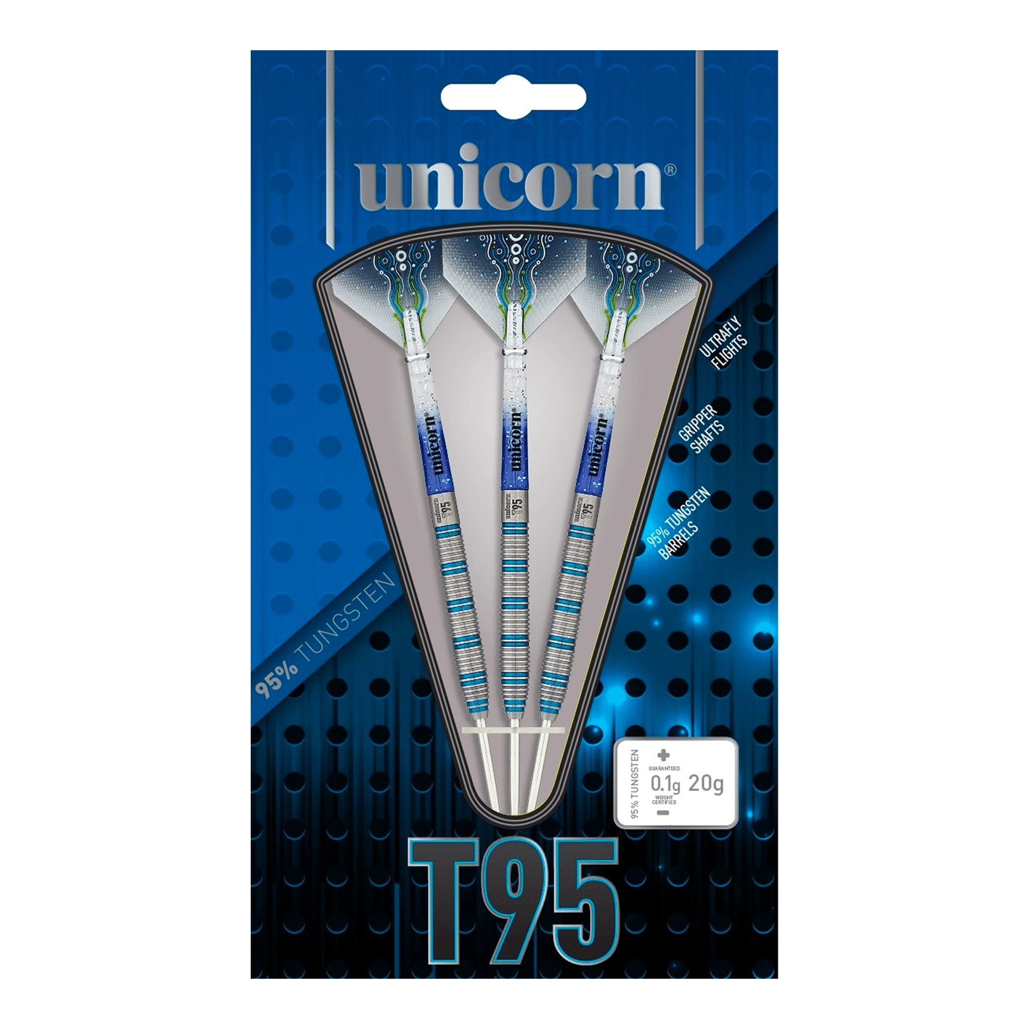 Unicorn T95 Core XL Blue Type 1 Steel Tip Darts - 95% Tungsten - 20 Grams Darts