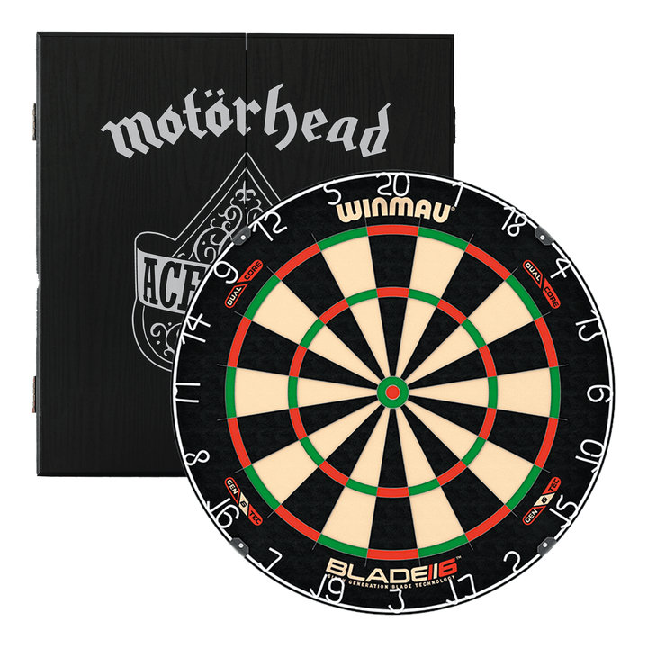 Winmau Blade 6 Dartboard & Rock Legends Cabinet Bundle Blade 6 Dual Core / Ace Of Spades Boards
