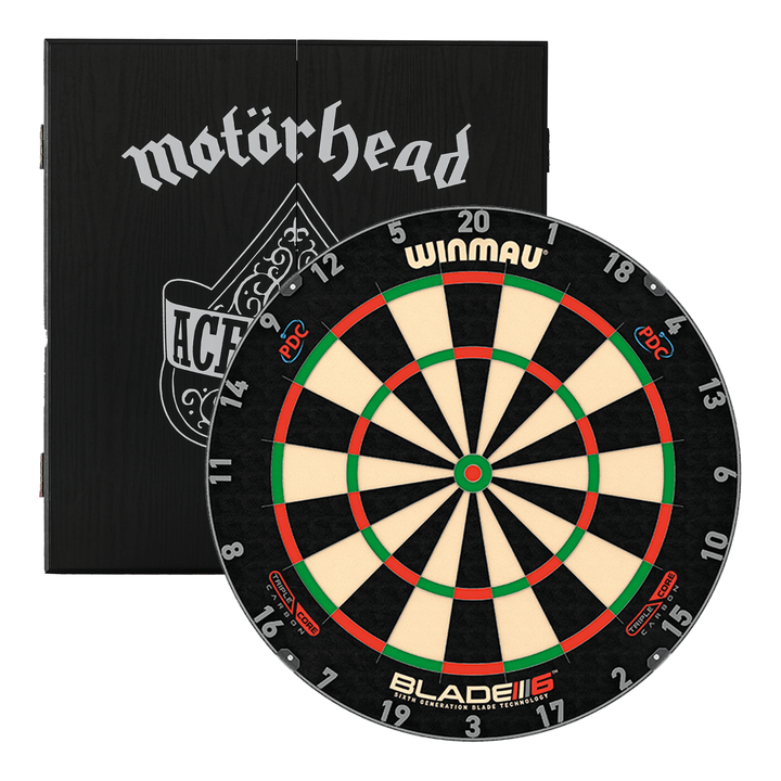 Winmau Blade 6 Dartboard & Rock Legends Cabinet Bundle Blade 6 Triple Core / Ace Of Spades Boards