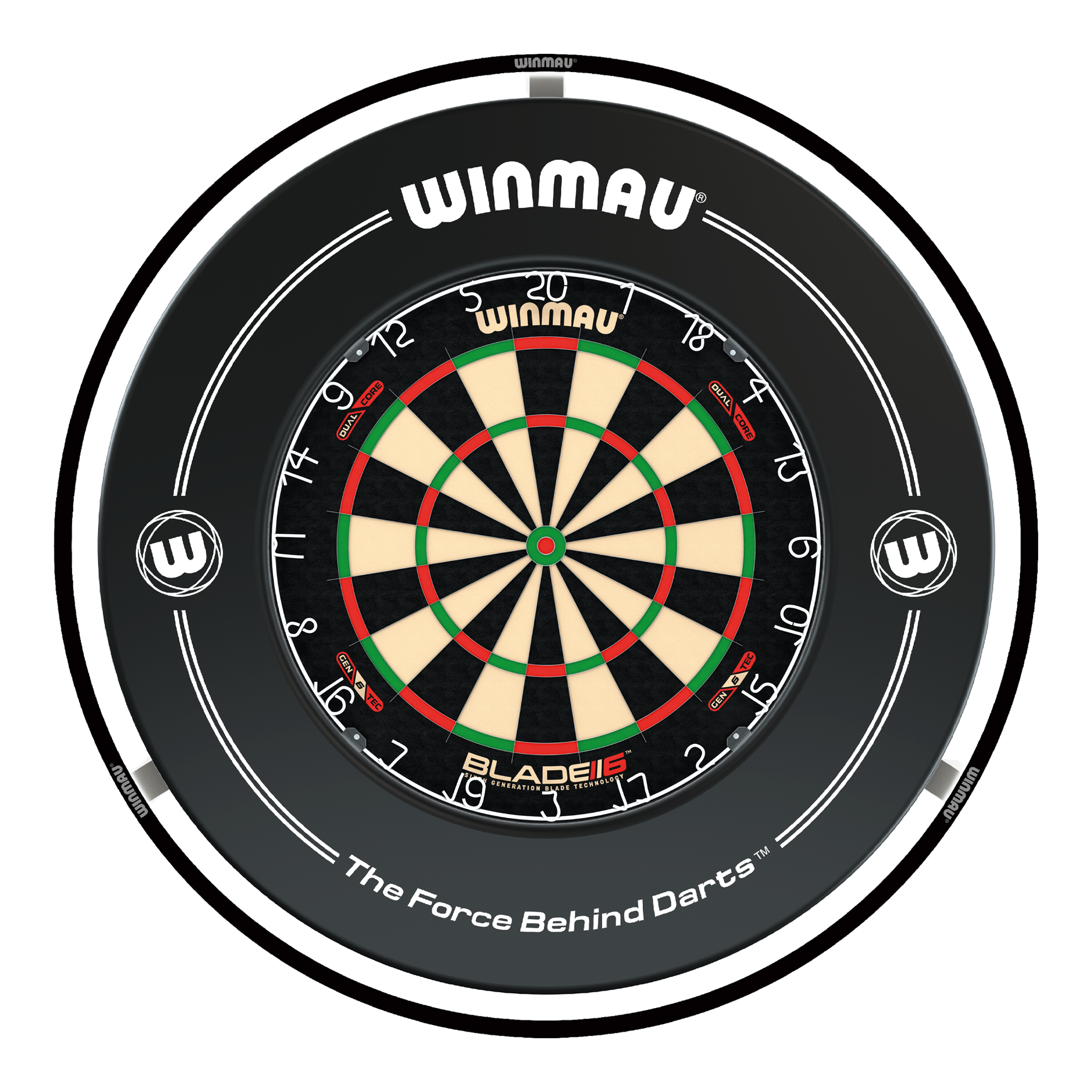 Winmau Blade 6 Dartboard, Surround & Light Bundle Blade 6 Dual Core / Black / Winmau Plasma Light Boards