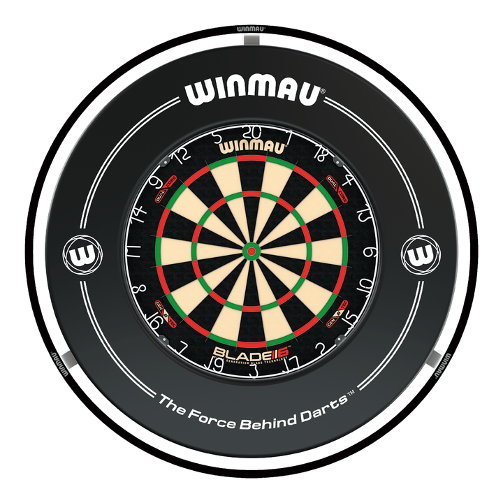 Winmau Blade 6 Dartboard, Surround & Light Bundle Blade 6 Dual Core / Black / Winmau Plasma Light Boards