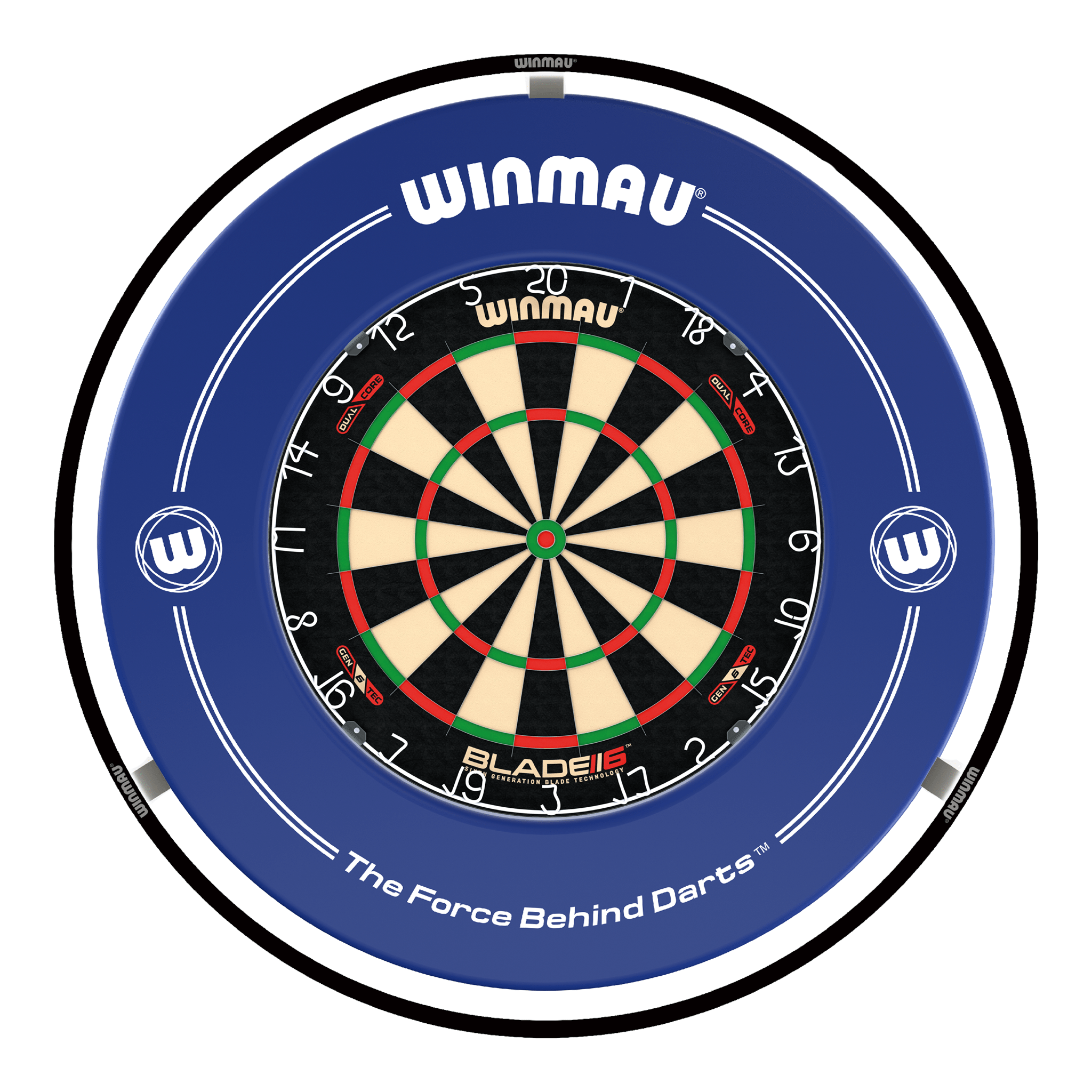 Winmau Blade 6 Dartboard, Surround & Light Bundle Blade 6 Dual Core / Blue / Winmau Plasma Light Boards