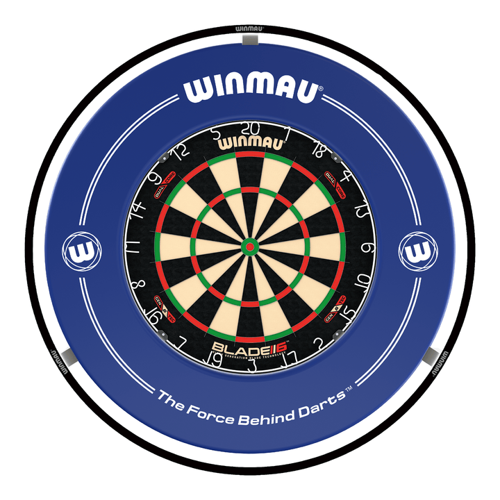 Winmau Blade 6 Dartboard, Surround & Light Bundle Blade 6 Dual Core / Blue / Winmau Plasma Light Boards